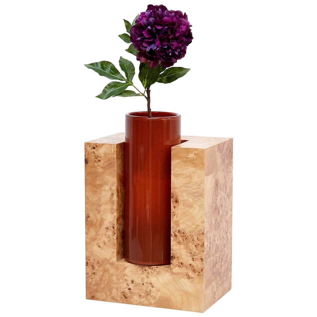 Ettore Sottsass Y Limited Edition Vase in Wood and Murano Glass for Flowers 13