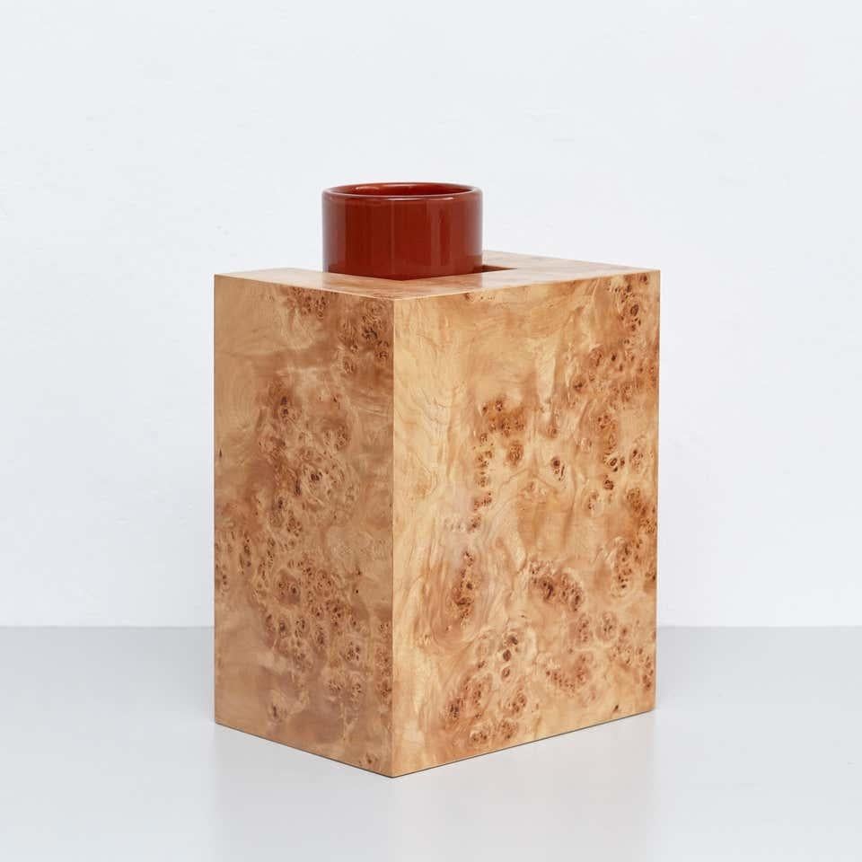 Vase aus Holz und Muranoglas von Ettore Sottsass Y in limitierter Auflage für Blumen (Moderne) im Angebot