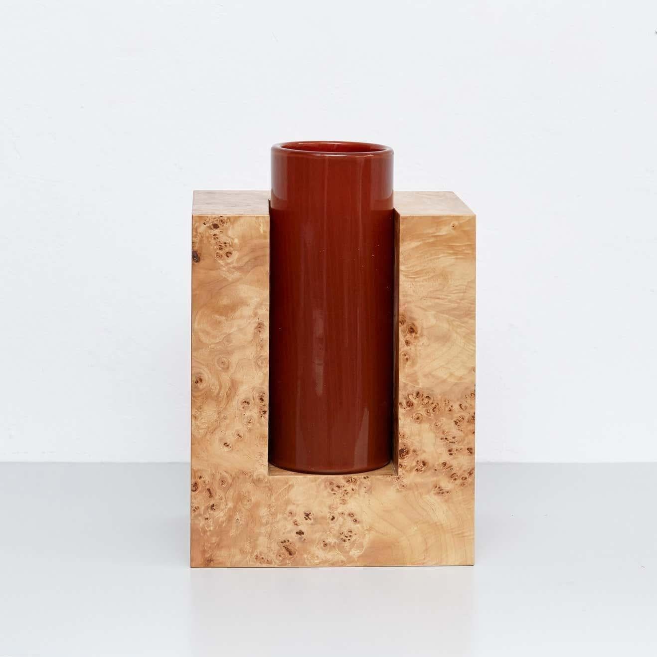 European Ettore Sottsass Y Limited Edition Vase in Wood and Murano Glass for Flowers For Sale