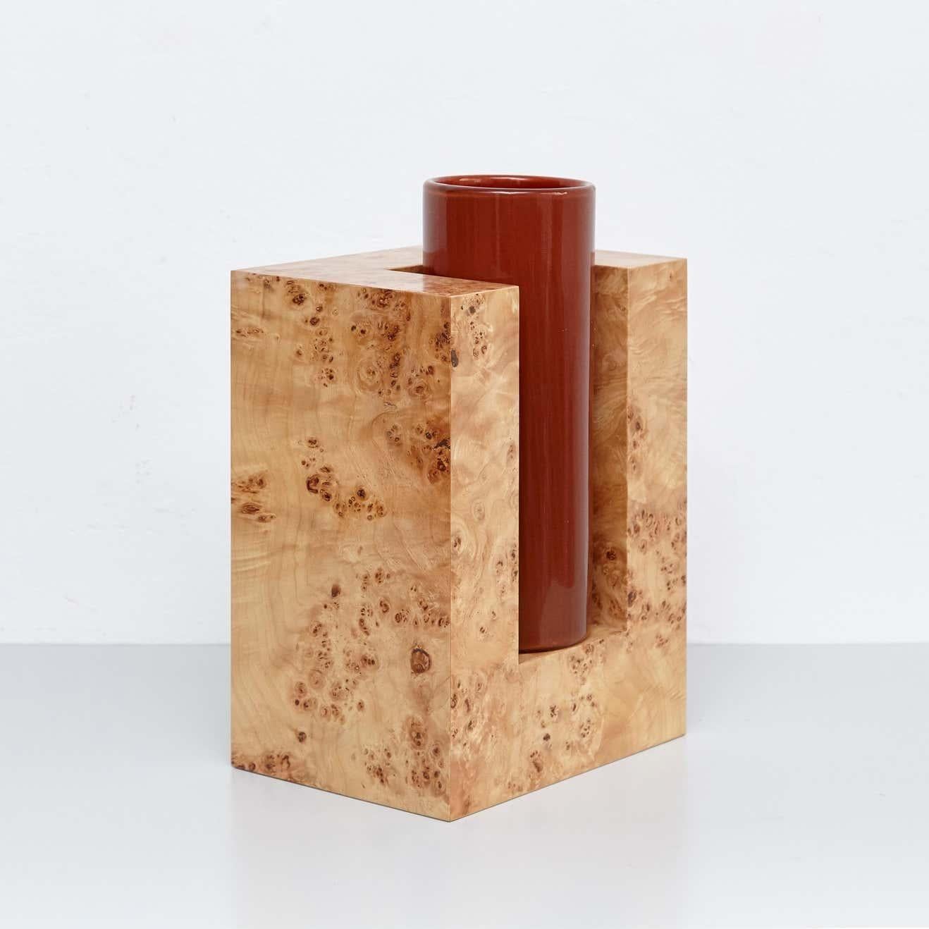 Ettore Sottsass Y Vaso in edizione limitata in Wood e vetro di Murano per fiori In condizioni buone in vendita a Barcelona, Barcelona
