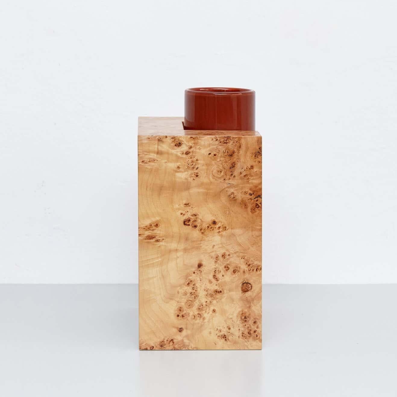 Fine XX secolo Ettore Sottsass Y Vaso in edizione limitata in Wood e vetro di Murano per fiori in vendita