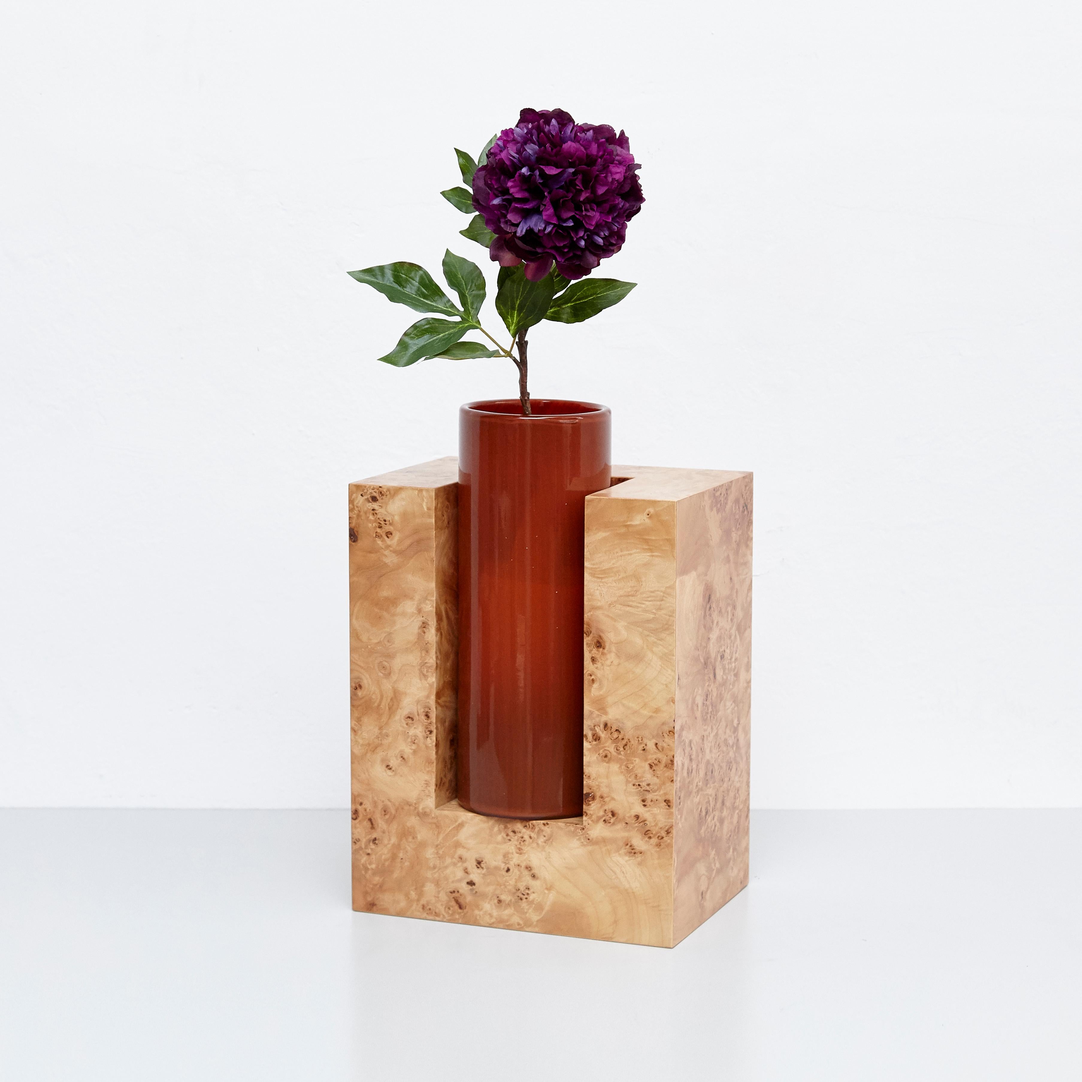 Ettore Sottsass Y Limited Edition Vase in Wood and Murano Glass for Flowers 1