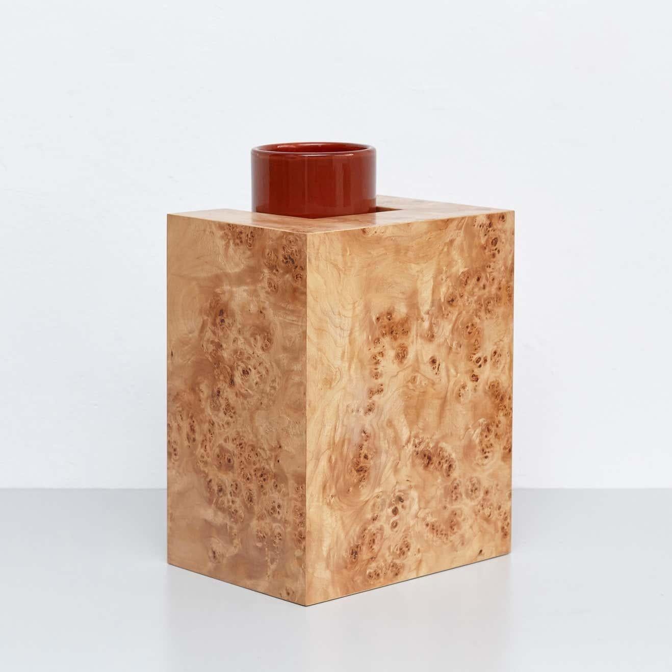 Vetro Ettore Sottsass Y Vaso in edizione limitata in Wood e vetro di Murano per fiori in vendita