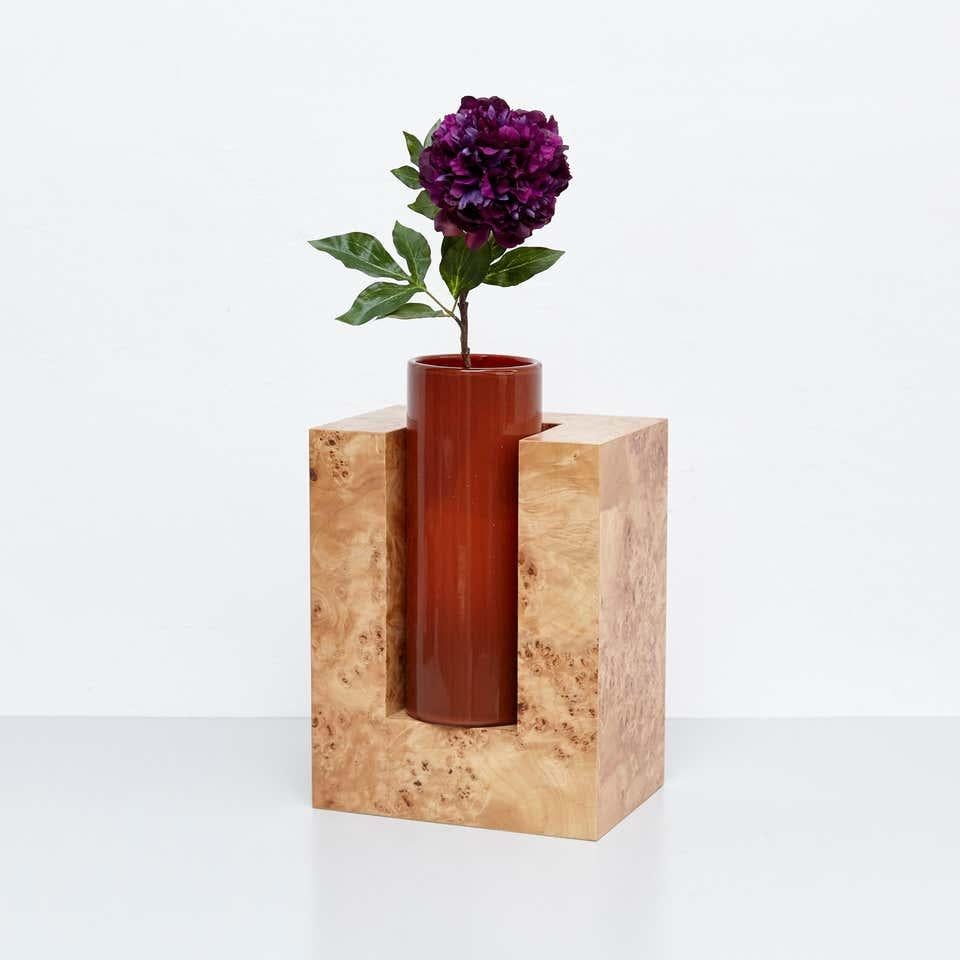 Vase aus Holz und Muranoglas von Ettore Sottsass Y in limitierter Auflage für Blumen im Angebot 1