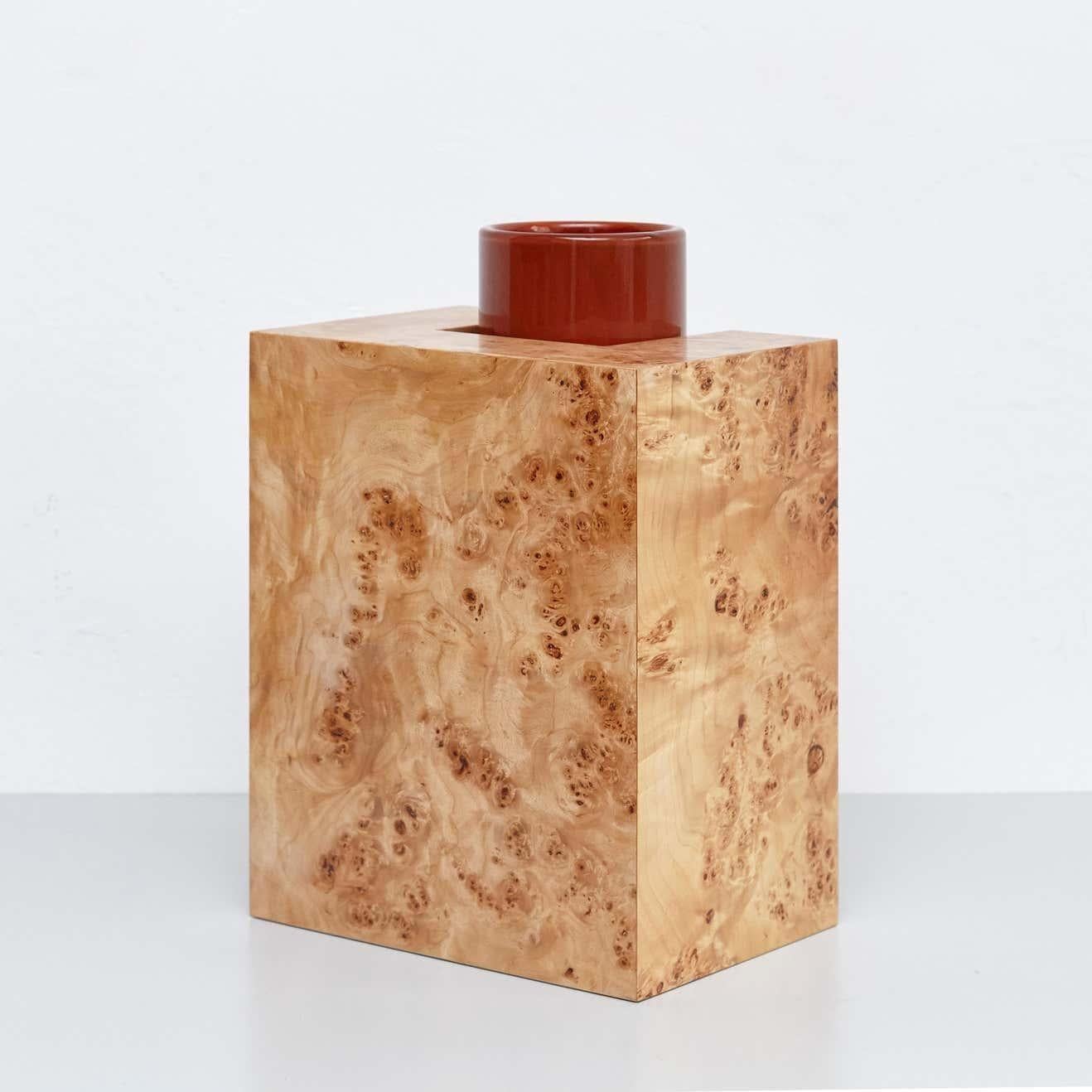 Ettore Sottsass Y Vaso in edizione limitata in Wood e vetro di Murano per fiori in vendita 1