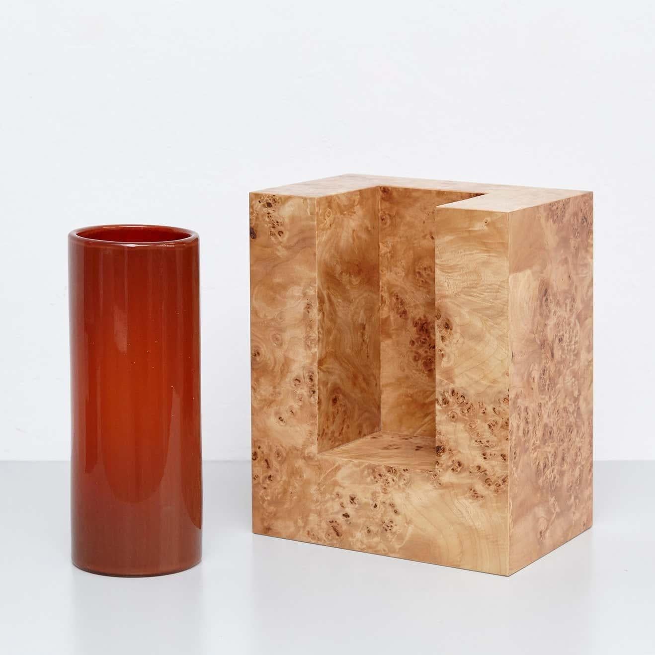 Vase aus Holz und Muranoglas von Ettore Sottsass Y in limitierter Auflage für Blumen im Angebot 2