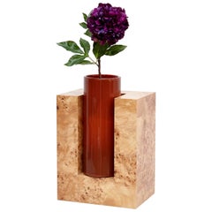 Ettore Sottsass Y Limited Edition Vase in Wood and Murano Glass for Flowers
