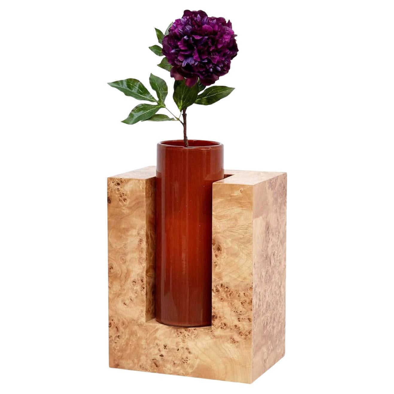 Vase aus Holz und Muranoglas von Ettore Sottsass Y in limitierter Auflage für Blumen im Angebot