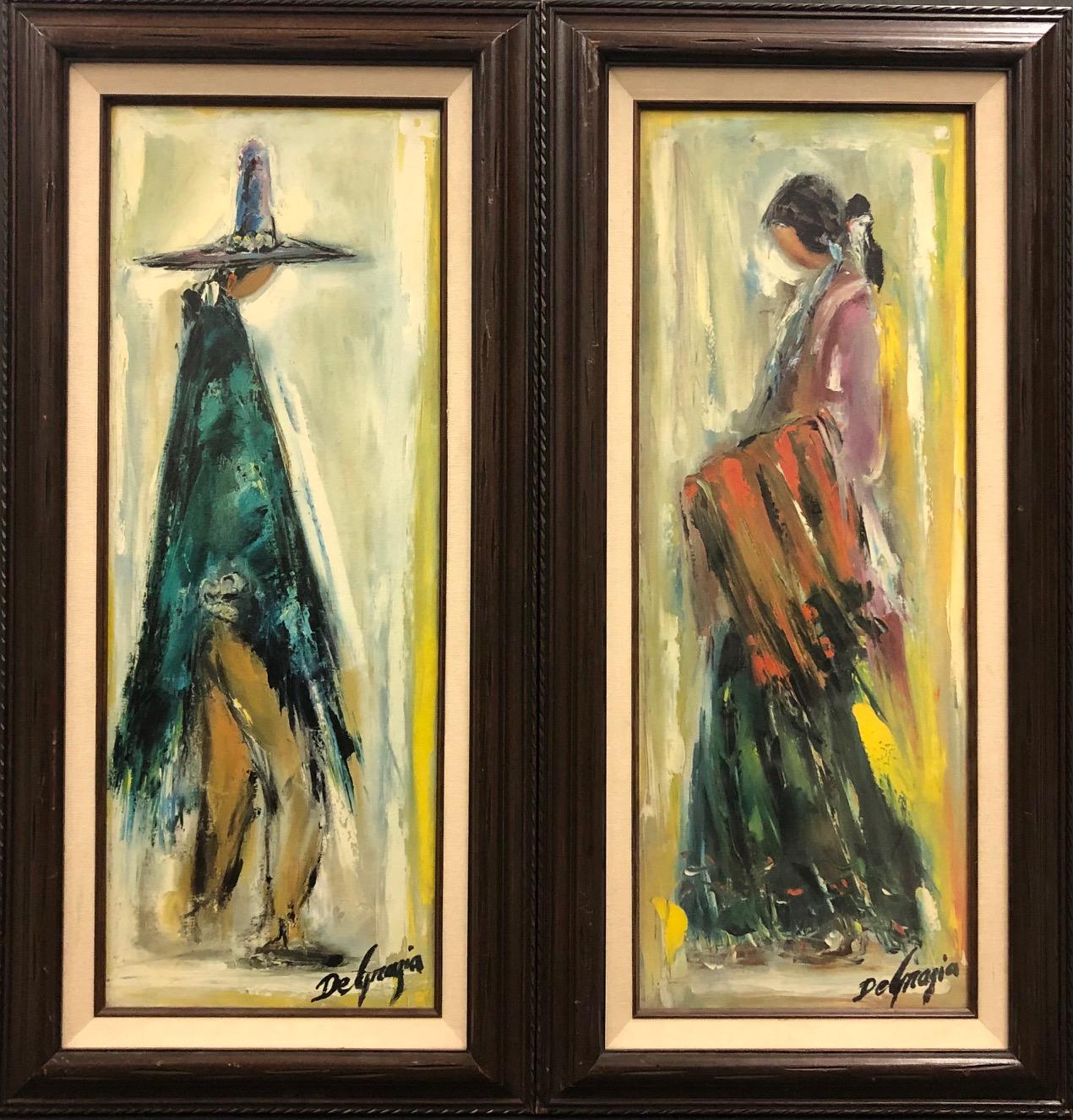 Ettore “Ted” DeGrazia Portrait Print - Navajo Bride and Groom-Individually Framed Diptych. 