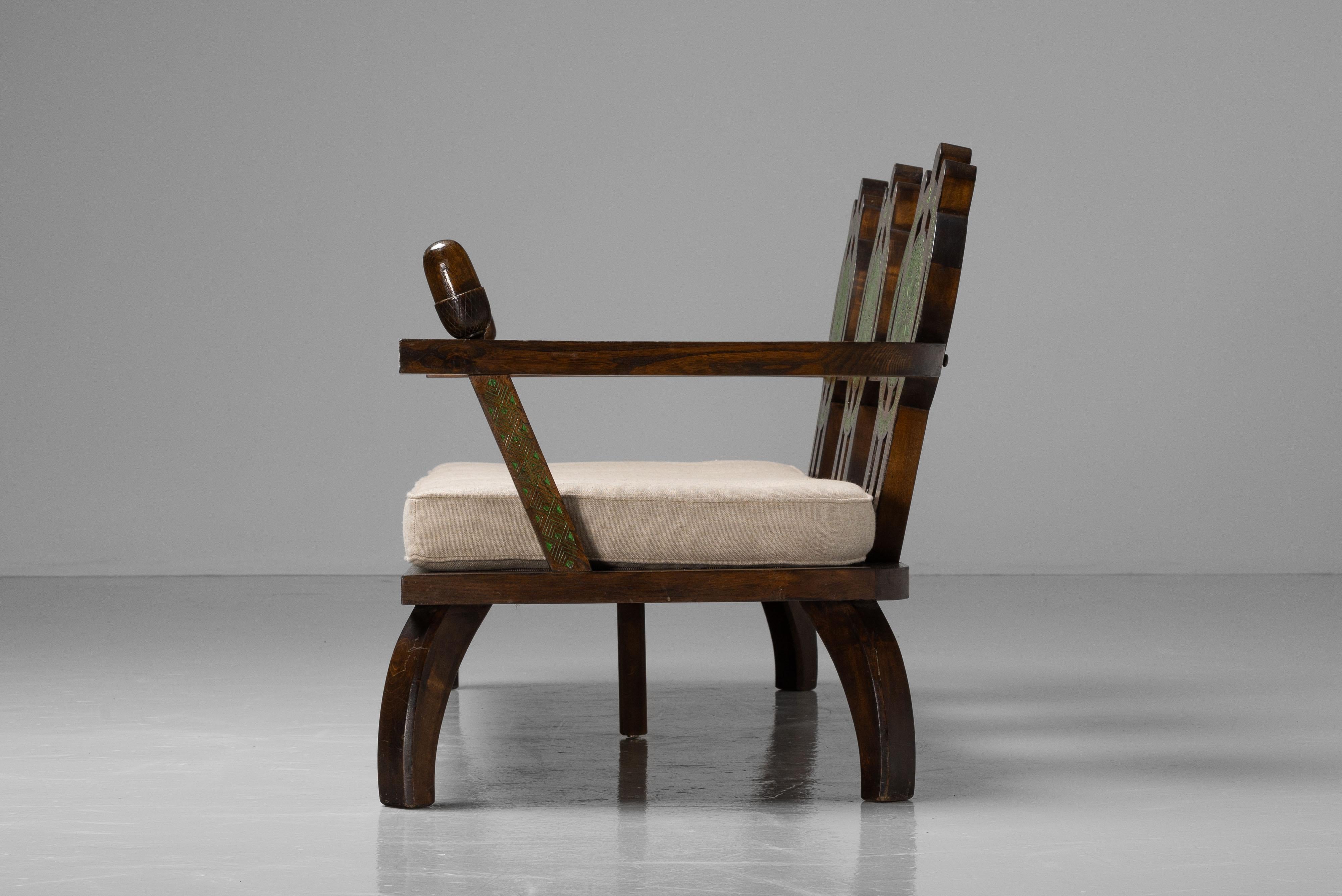 Sofá de salón Ettore Zaccari de madera ebonizada Italia años 30 en venta 4