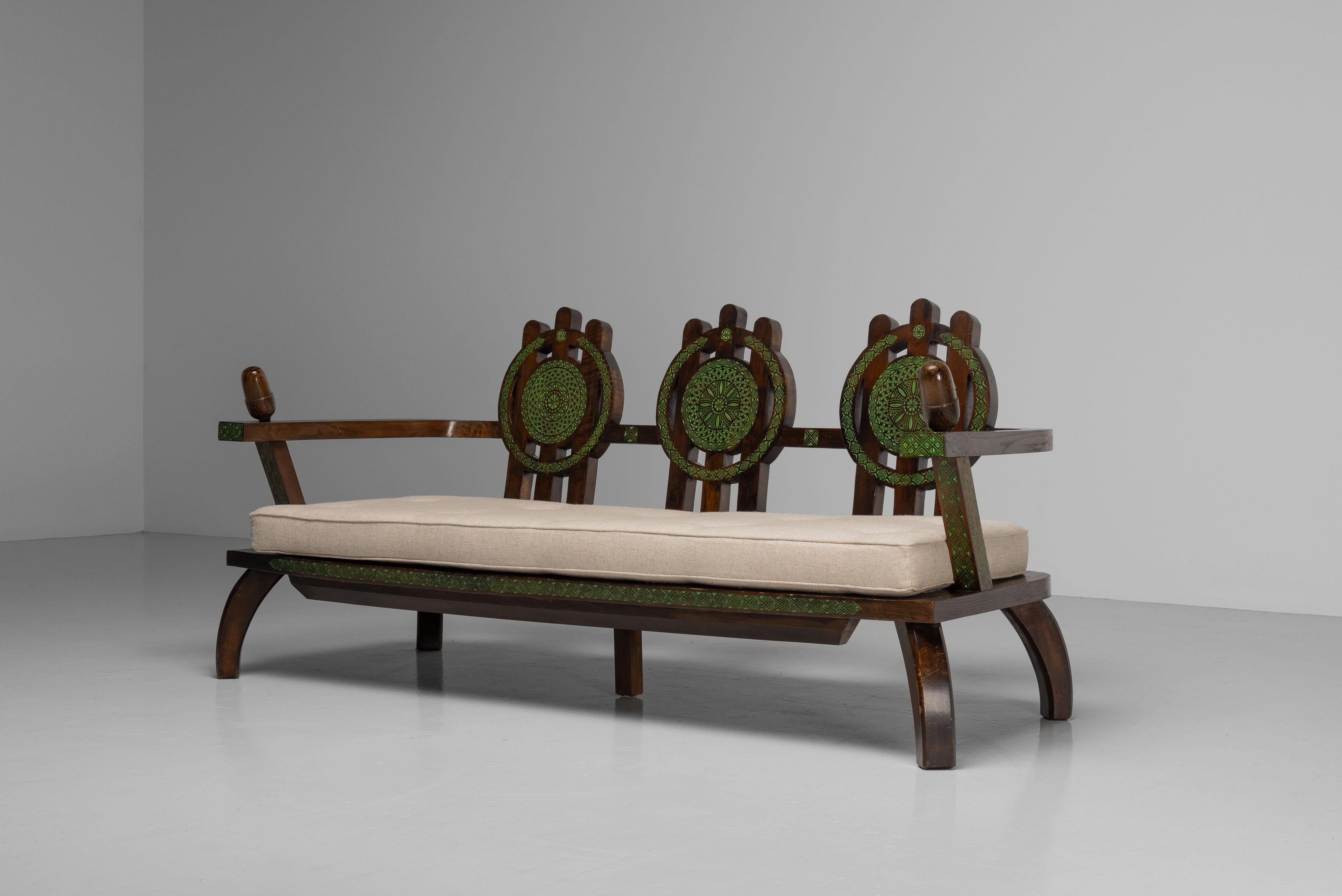 Sofá de salón Ettore Zaccari de madera ebonizada Italia años 30 Tallado en venta