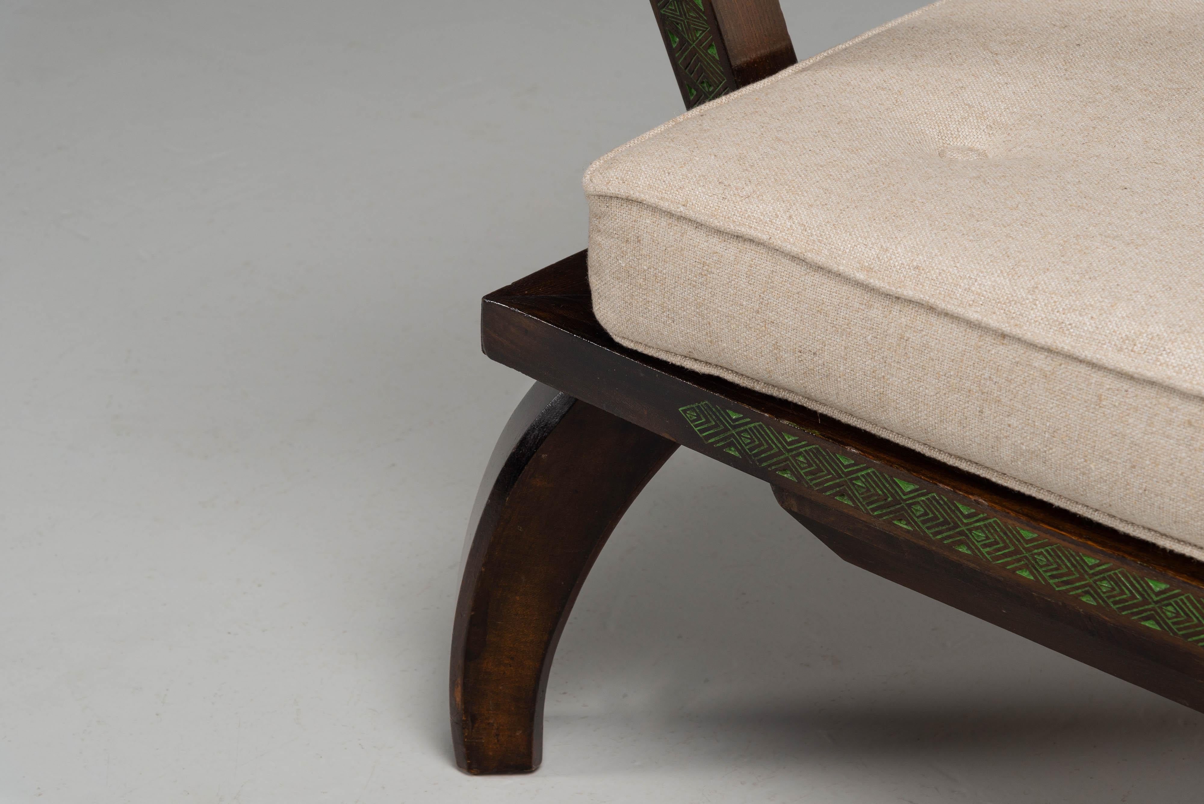 Sofá de salón Ettore Zaccari de madera ebonizada Italia años 30 mediados del siglo XX en venta