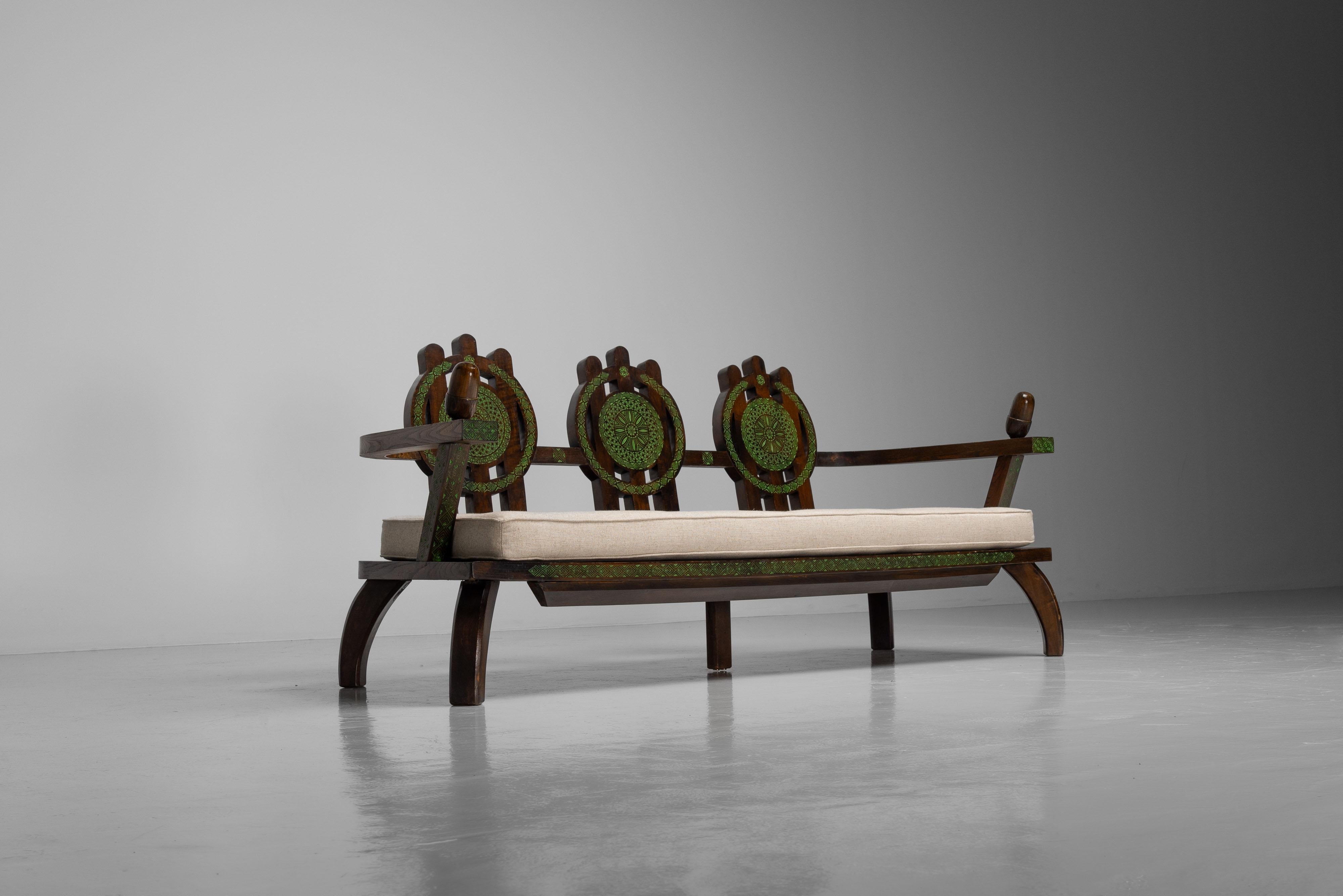 Sofá de salón Ettore Zaccari de madera ebonizada Italia años 30 Tela en venta