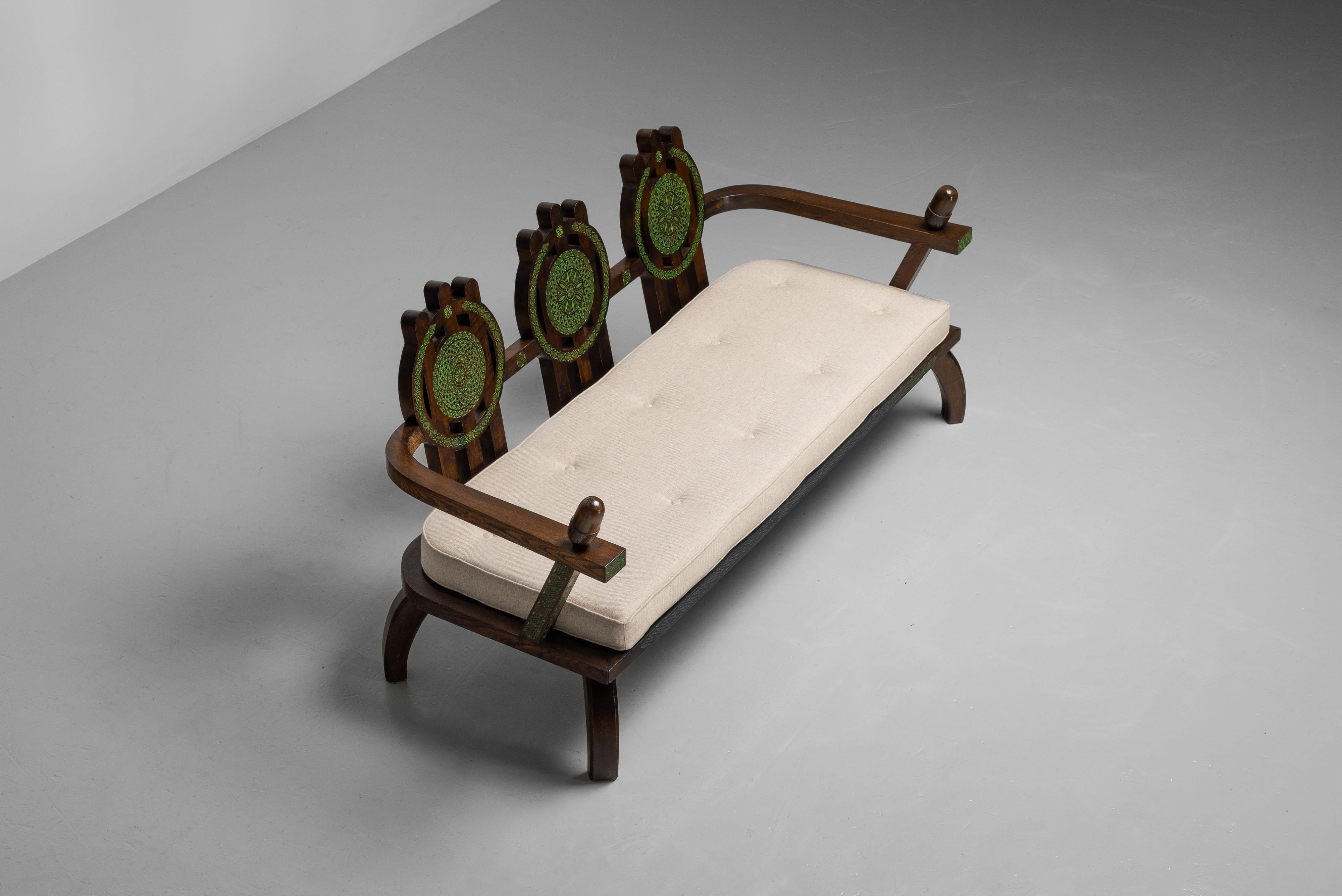 Sofá de salón Ettore Zaccari de madera ebonizada Italia años 30 en venta 1