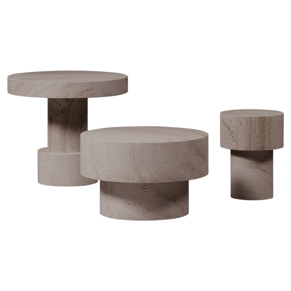 Ettorino Table Solid Acid-Treated Ostuni Travertine by Dainelli Studio Atelier