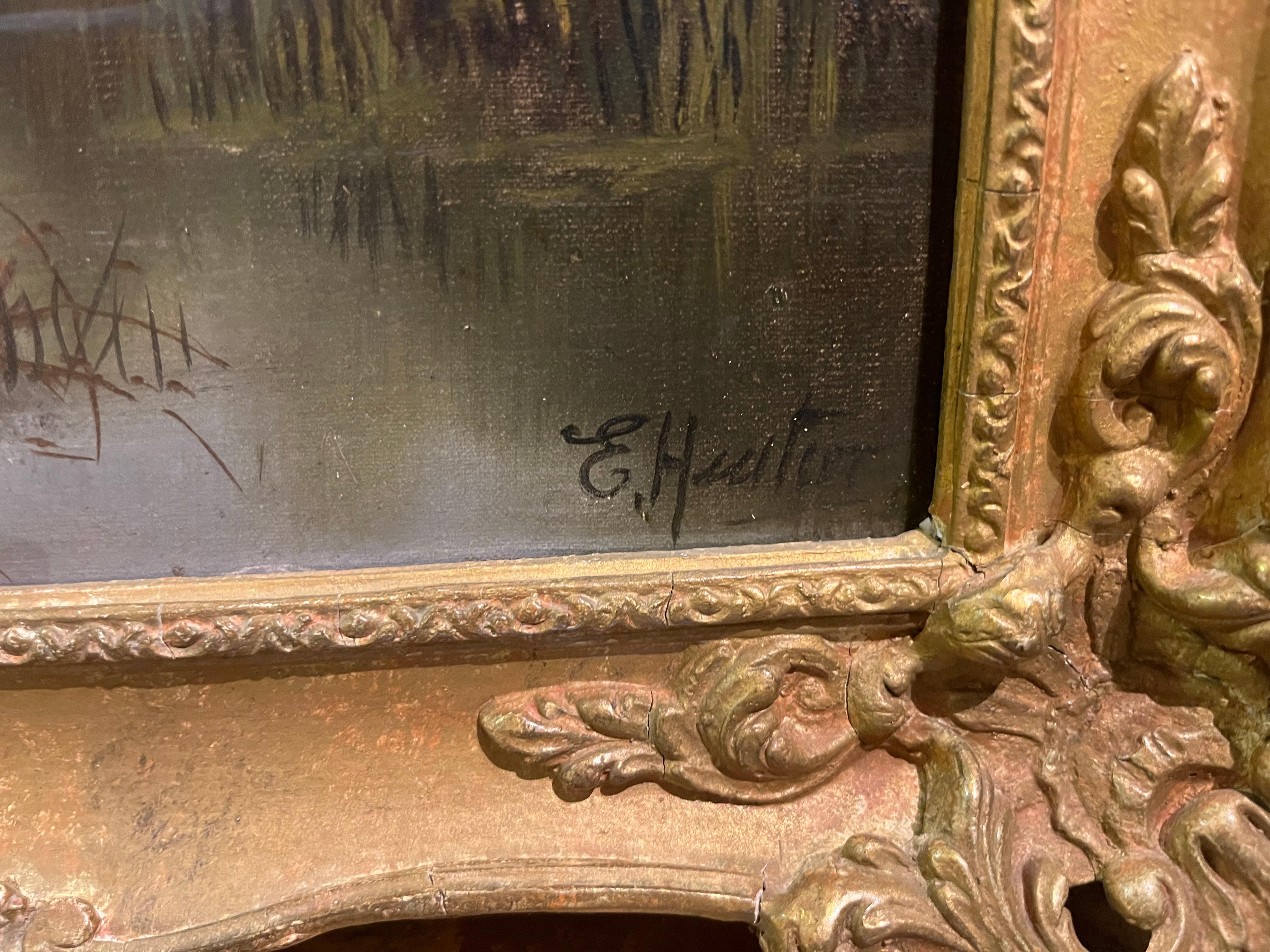 OIL PAINTING Antique 19thCentury By E.Horton British old master Gold Gilt Frame  For Sale 5