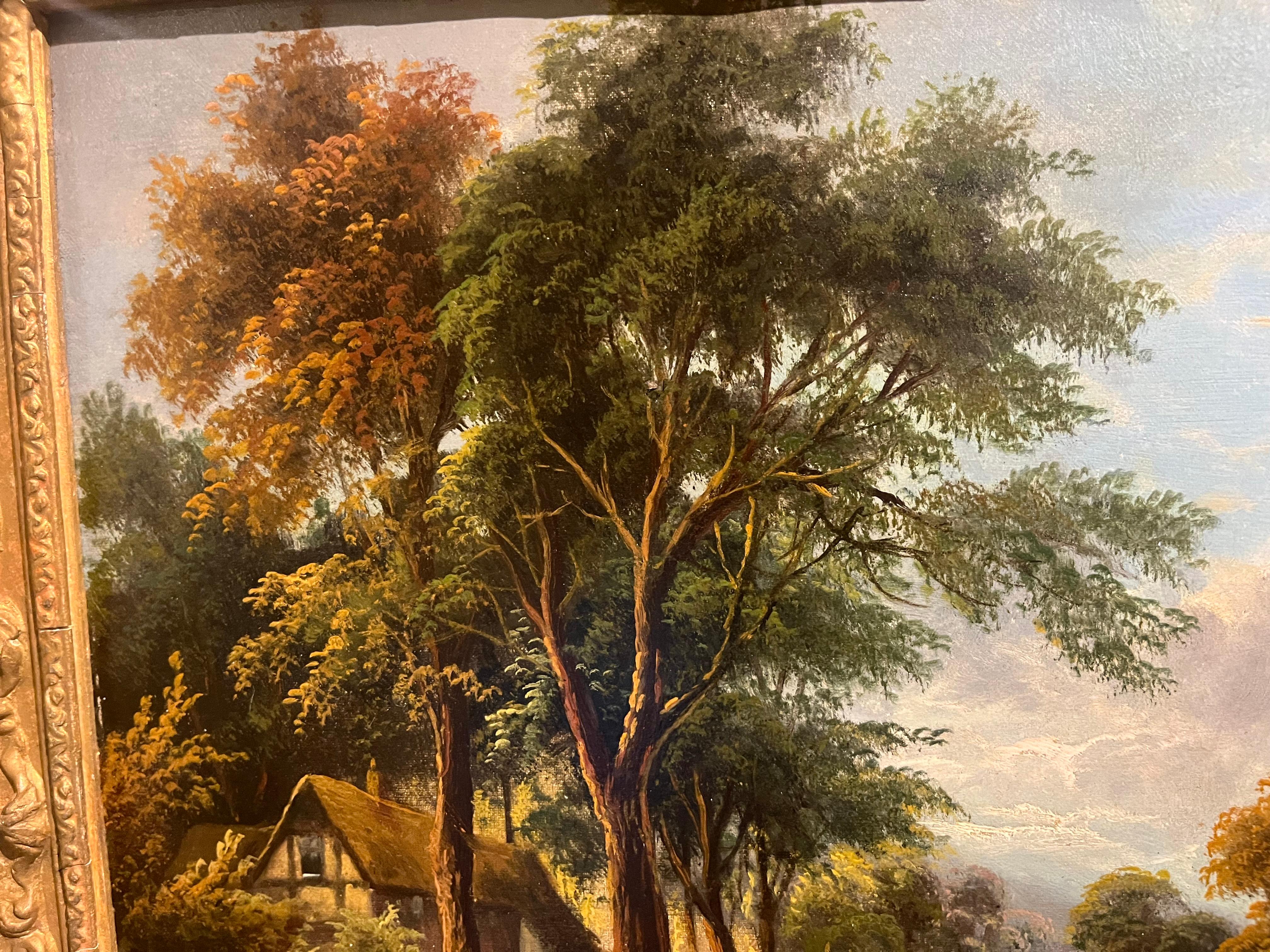 Peinture sur bois ancienne du 19ème siècle par E.Horton, maître britannique ancien, cadre doré et doré  en vente 10