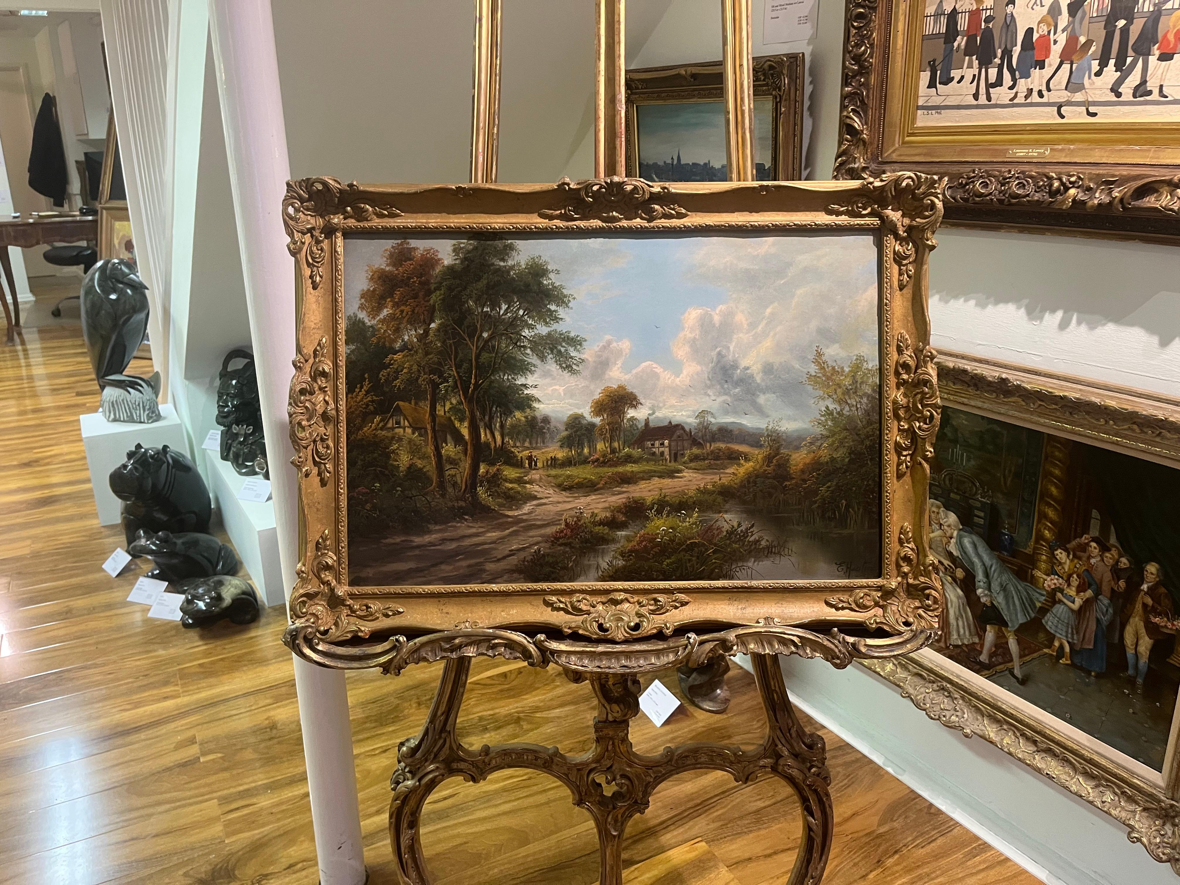 OIL PAINTING Antique 19thCentury By E.Horton British old master Gold Gilt Frame  For Sale 1