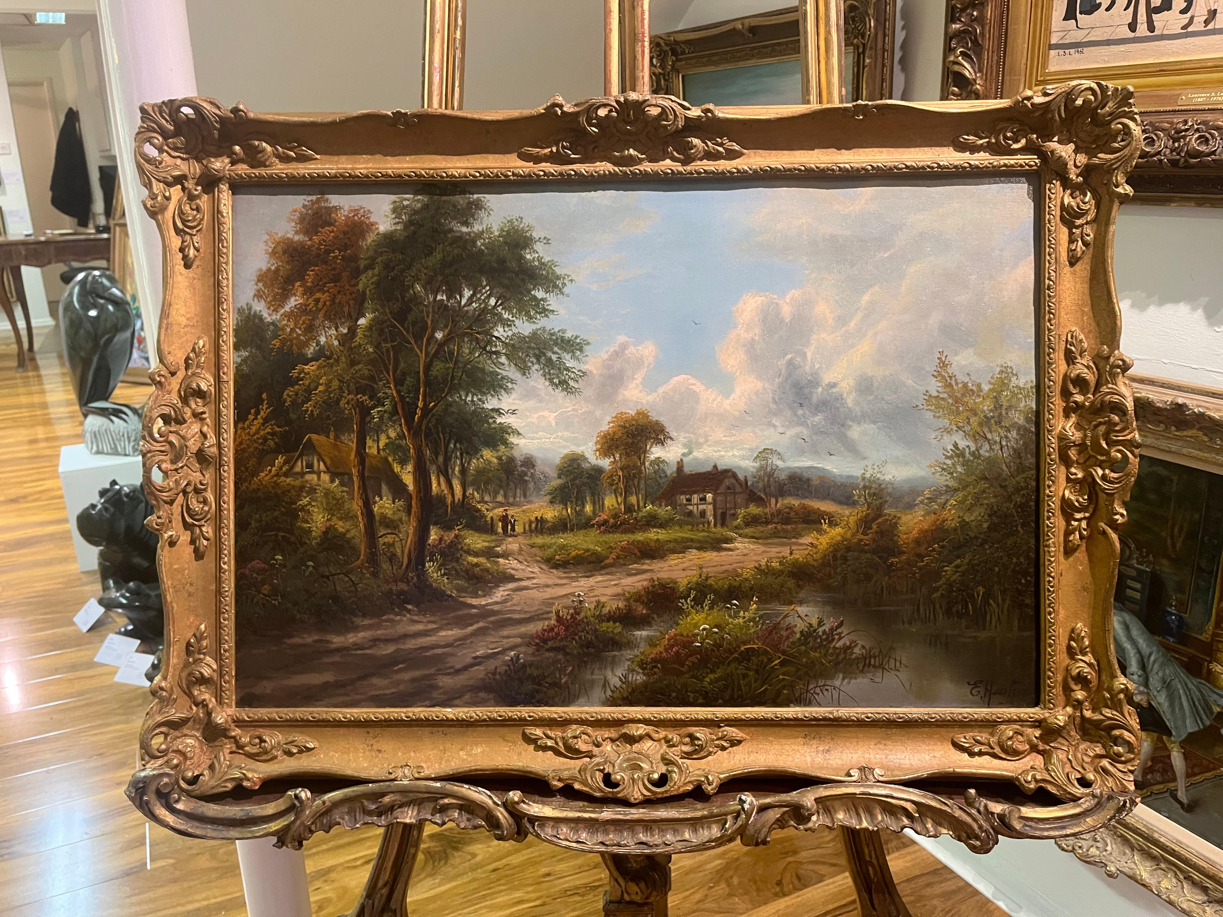 OIL PAINTING Antique 19thCentury By E.Horton British old master Gold Gilt Frame  For Sale 1