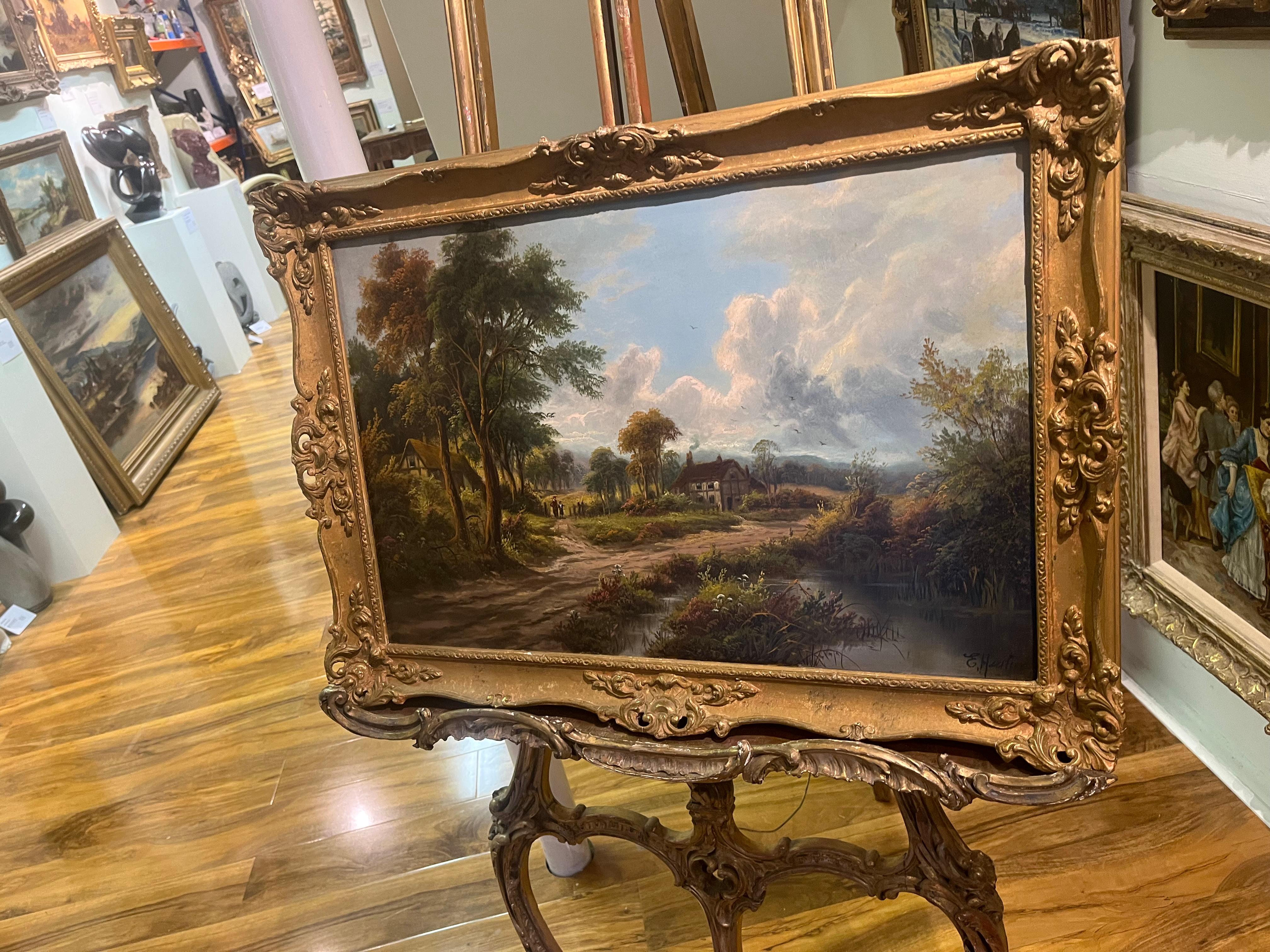 OIL PAINTING Antique 19. Jahrhundert von E.Horton Britischer alter Meister Vergoldeter vergoldeter Rahmen im Angebot 2
