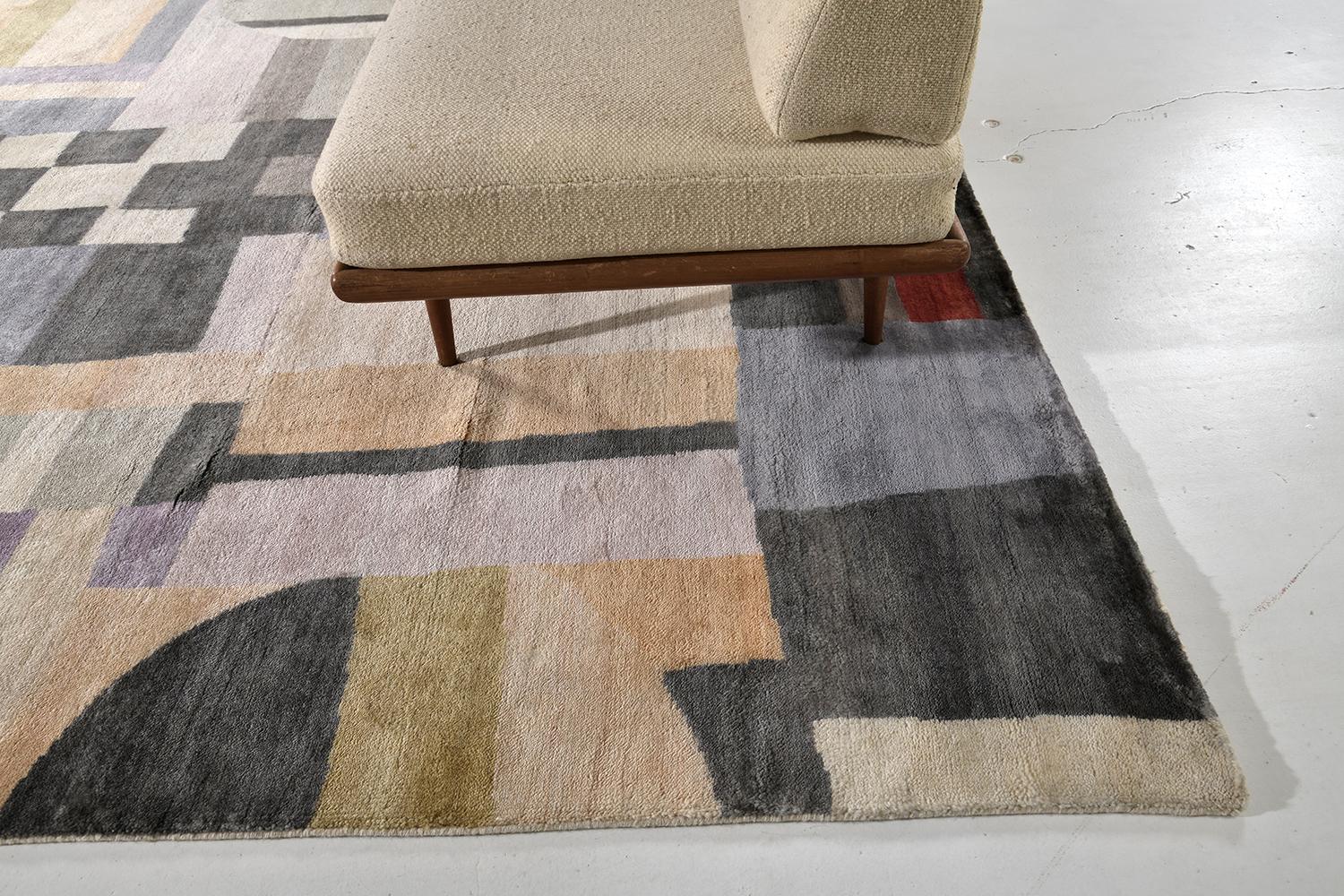 'Etude' is a handwoven pure wool piece designed by leading textile designer Liesel Plambeck. It was inspired by the early 1920 European Bauhaus design movement with the incorporation of geometric shapes vivid primary colorations. '

Rug Number
