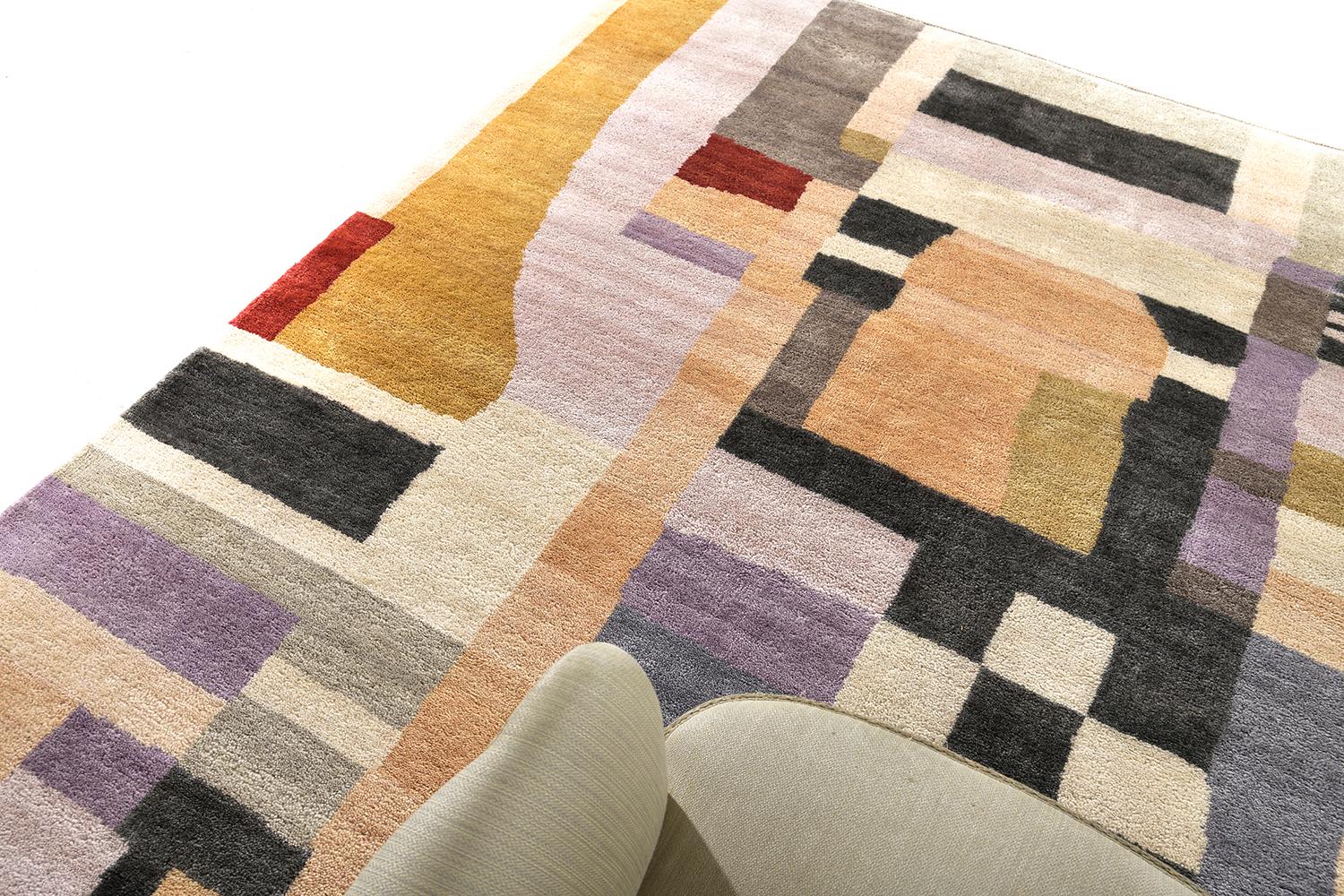 'Etude' is a handwoven pure wool piece designed by leading textile designer Liesel Plambeck. It was inspired by the early 1920 European Bauhaus design movement with the incorporation of geometric shapes vivid primary colorations.


Rug Number