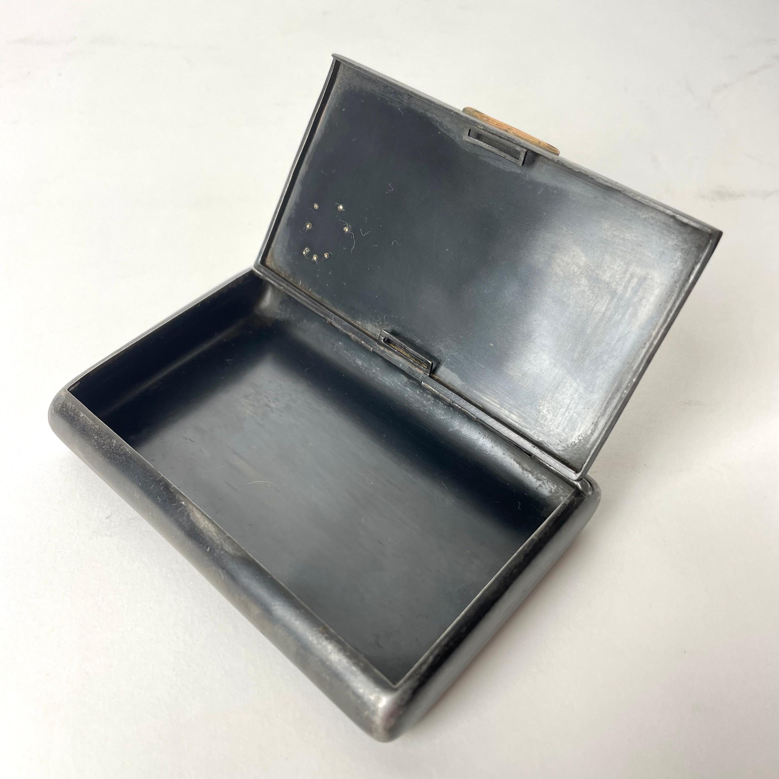 Etui de acero oxidado con escudo de la familia noble sueca Oxenstierna S. XIX en Bueno Estado en Knivsta, SE