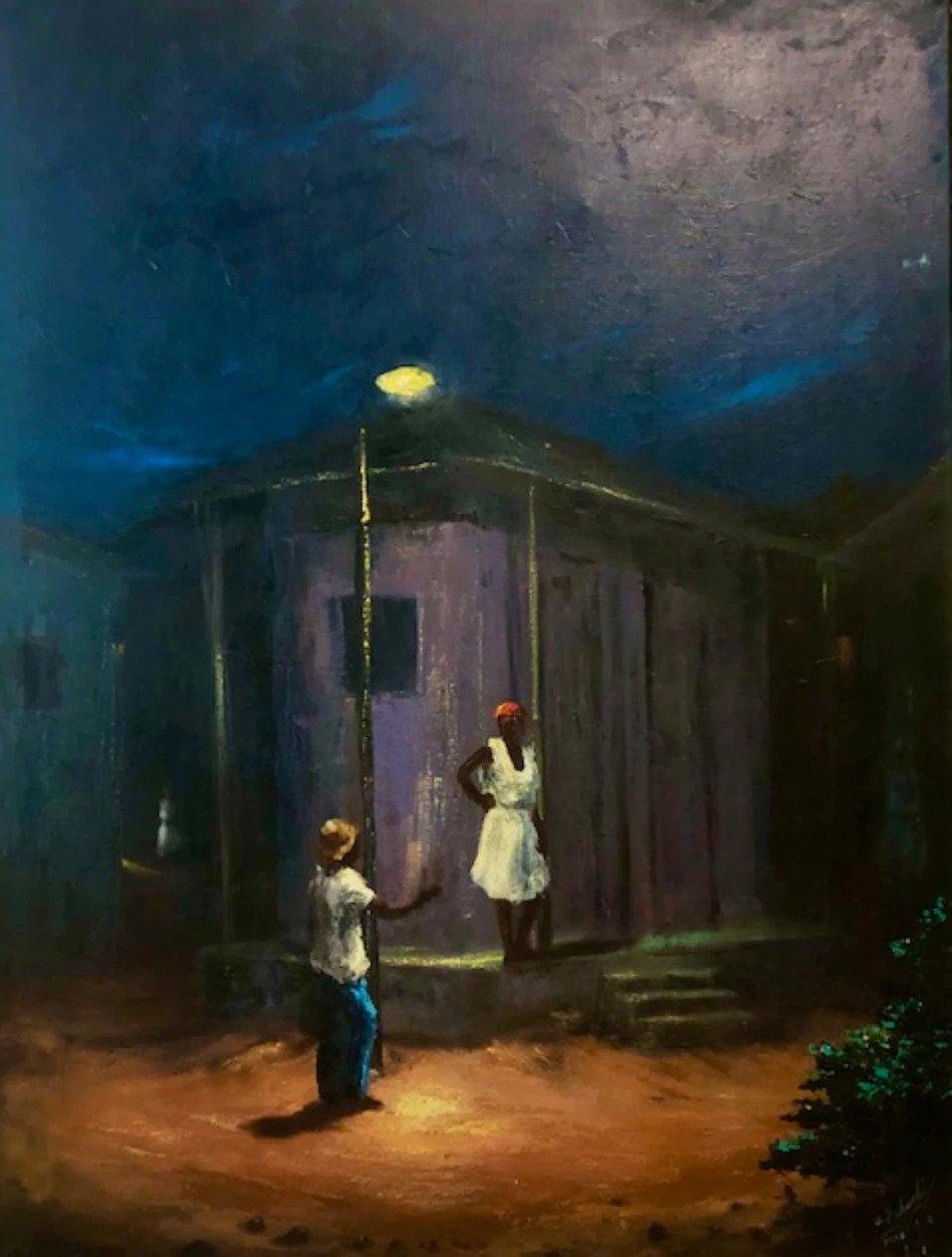 This is an original vintage 36"x24" painting signed by the late Haitian master painter Etzer Charles. It depicts a nocturnal romantic scene. This painting belongs to the private collection of Georges S. Nader.  It is sold as-is. 

Etzer Charles was
