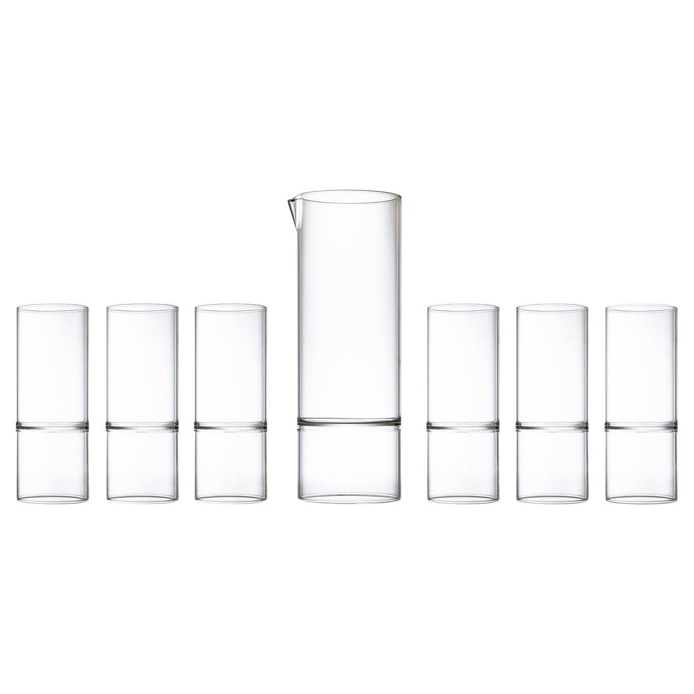 EU Kunden Zeitgenössisches minimalistisches tschechisches Glas-Set mit 1 Karat und 6 Wasser- und Weinflaschen, auf Lager