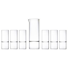 EU Clients Contemporary Minimal Carafe & 6 Water Wine Czech Glass Set in Stock