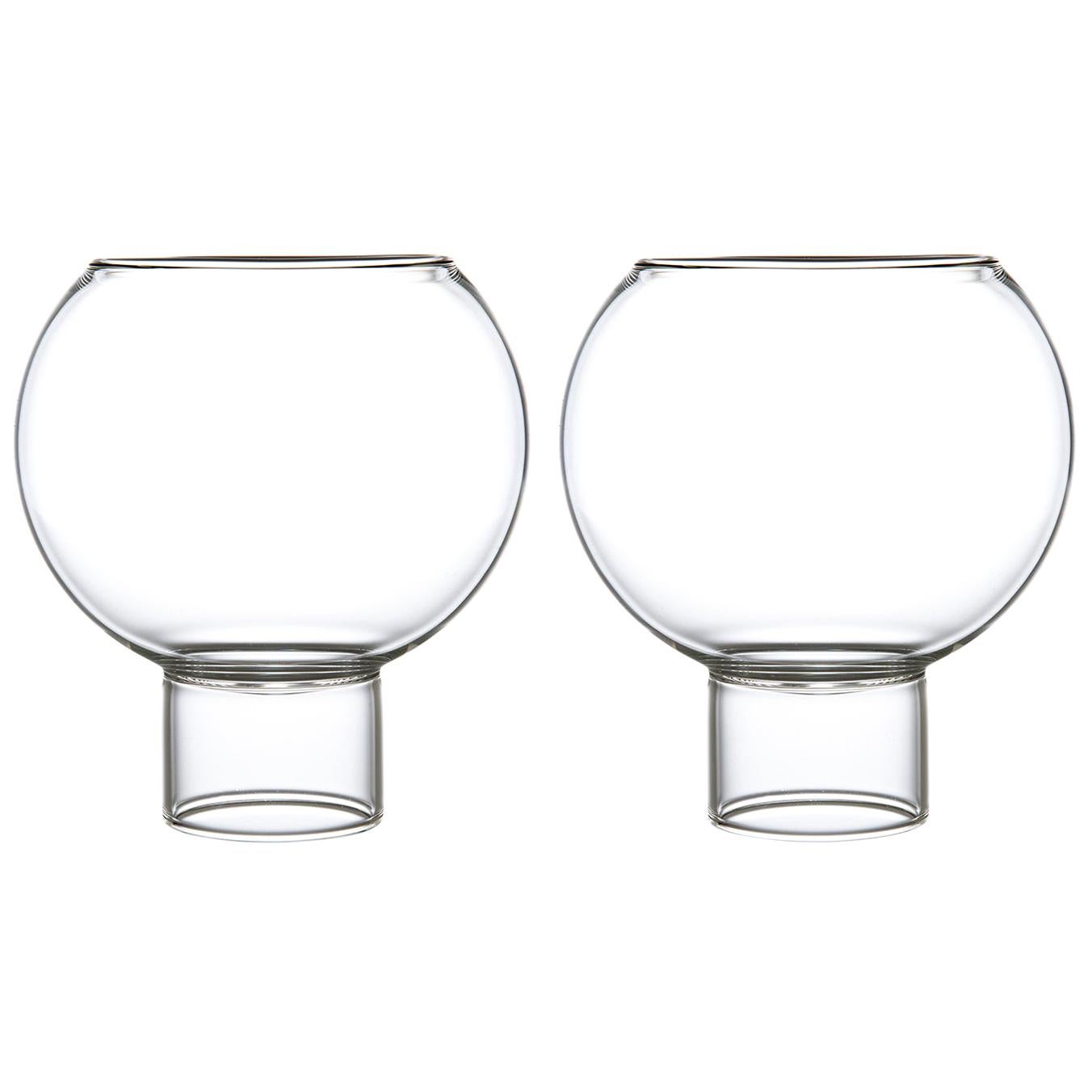 EU Clients Pair of Czech Contemporary Tulip Low Medium Wine Glasses, in Stock