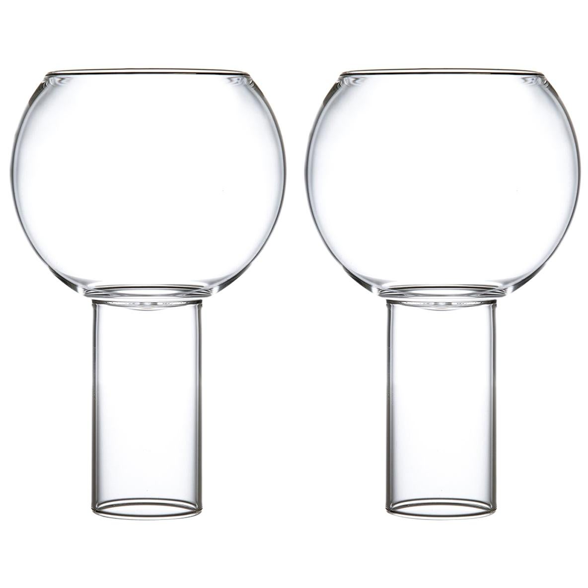 EU Clients Pair of Czech Contemporary Tulip Tall Large Wine Glasses, in Stock