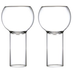 EU Clients Pair of Czech Contemporary Tulip Tall Small Wine Glasses, in Stock