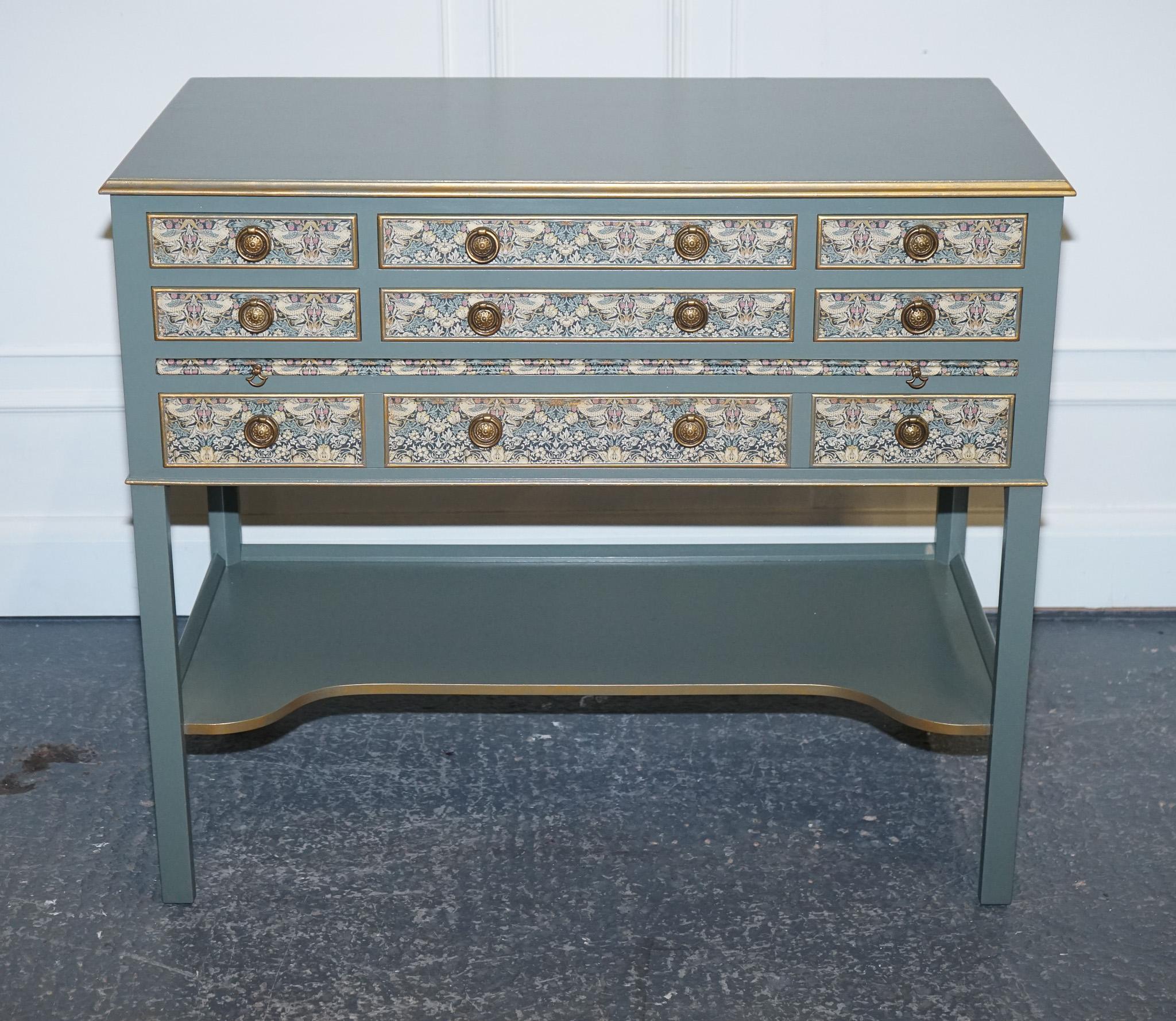 Hand-Crafted Eucalyptus Green & Gold Console Table Sideboard Strawberry Thief William Morris  For Sale