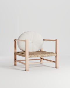 Eucalyptus Wood, Natural Straw and Cotton Pillow Mapá Armchair by Studio Orth