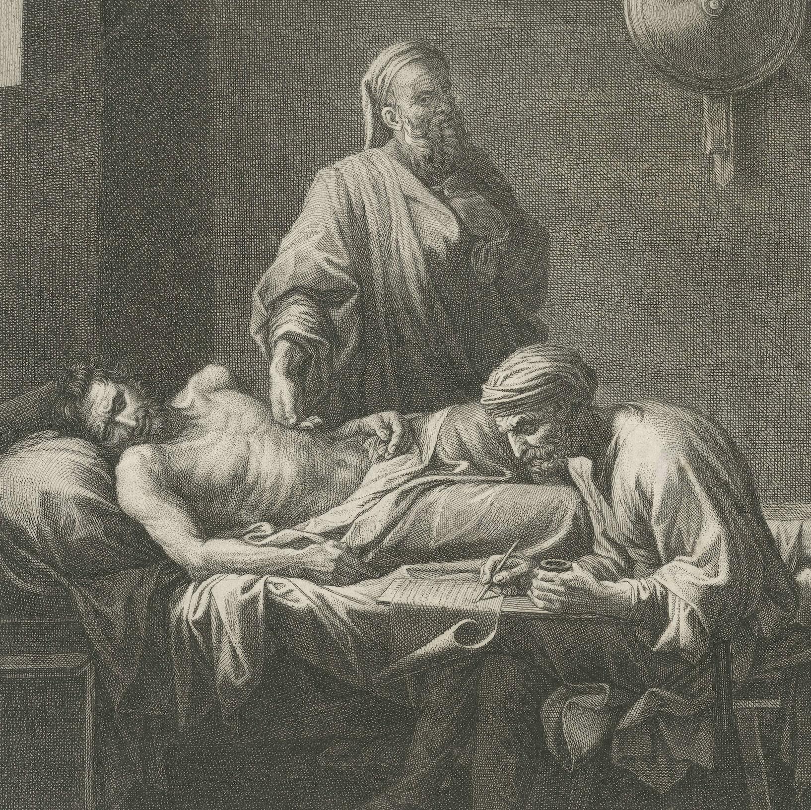 Gravé Les derniers moments d'Eudamidas : une scène du « Toxaris, ou amitié » de Lucian, vers 1680 en vente
