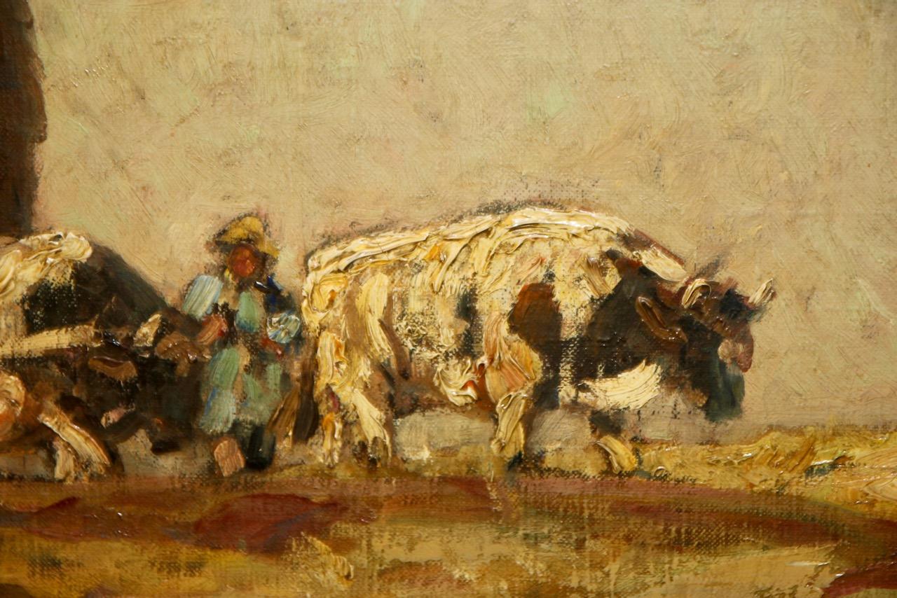 Eugen Felix Prosper Bracht, 1917, Harvesting with a Hay Wagon and Team of Oxen. For Sale 6