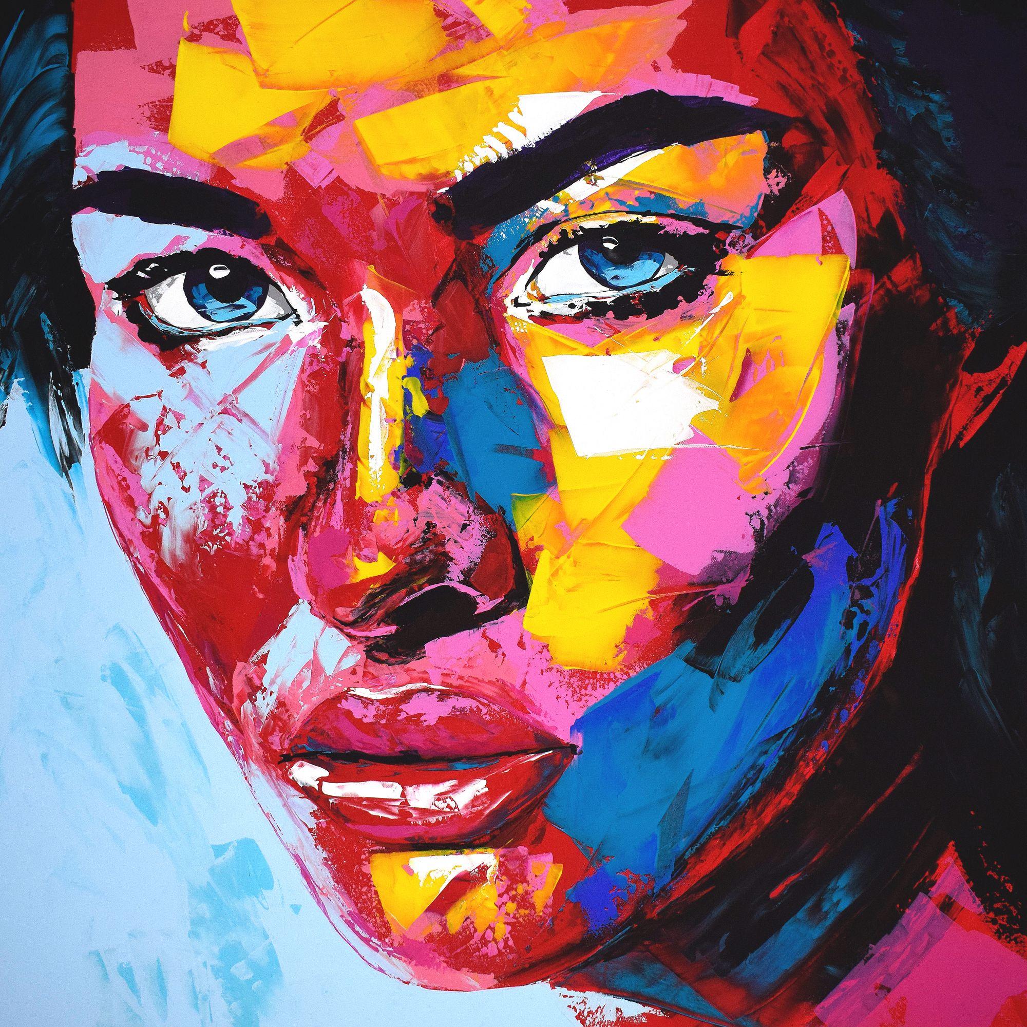 Retrato original de 73 caras, Pintura, Acrílico sobre lienzo - Painting de Eugen Dick