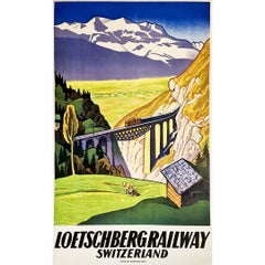 Ferrocarril Loetschberg Suiza - 1931 Cartel Original - Ferrocarril Suizo - Alpes