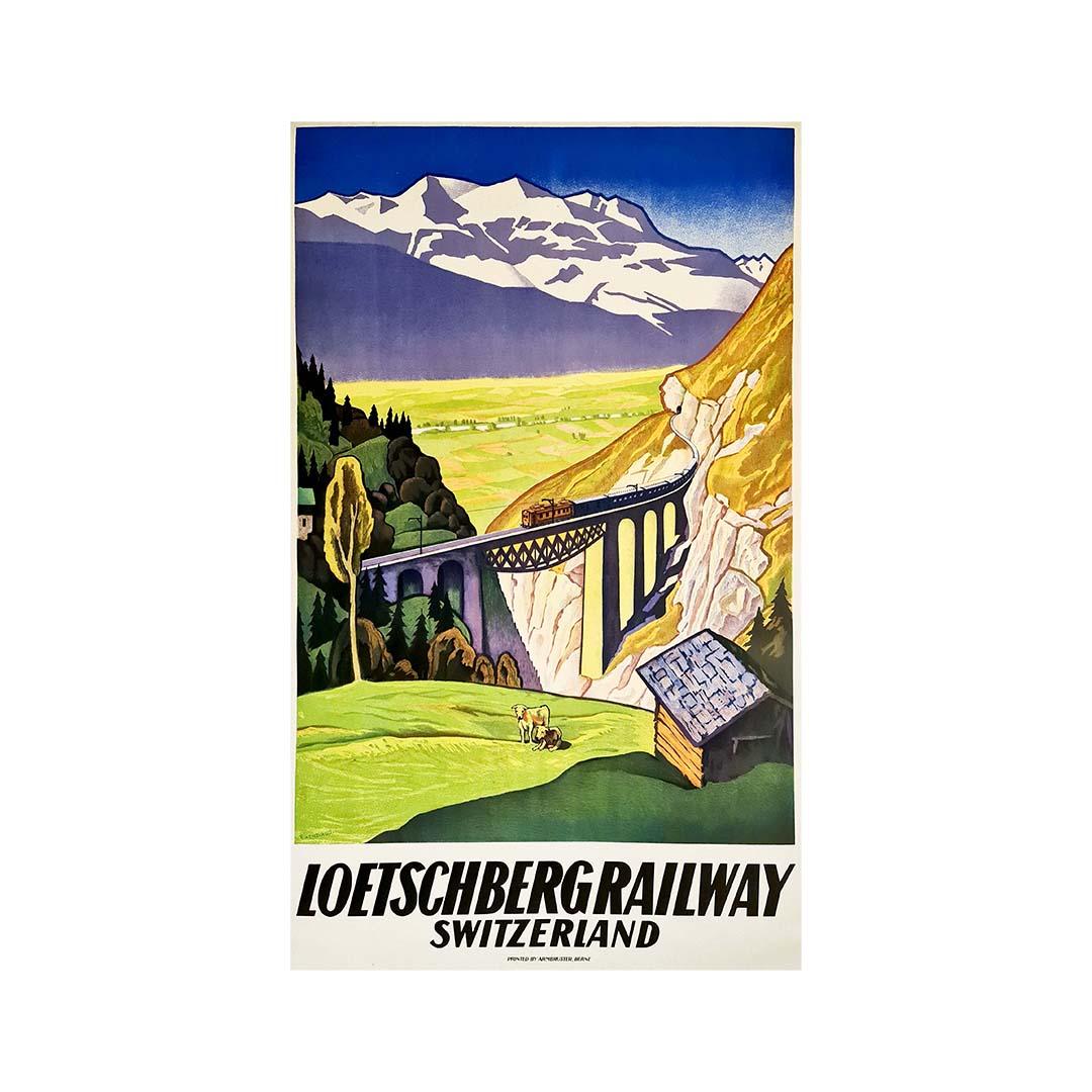 Affiche originale de Loetschberg, Suisse, 1931, Chemin de fer suisse, Alpes
