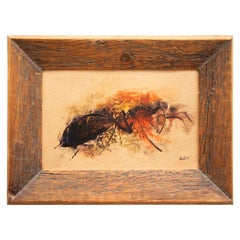 Ant Battle Oil Sketch by Eugen Kask, Oil on Panel, Signed, 1978
