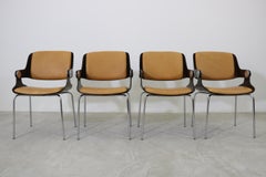 Eugen Schmidt: vier Ess-/Konferenzstühle, Deutschland 1965, mit cognacfarbenem Leder