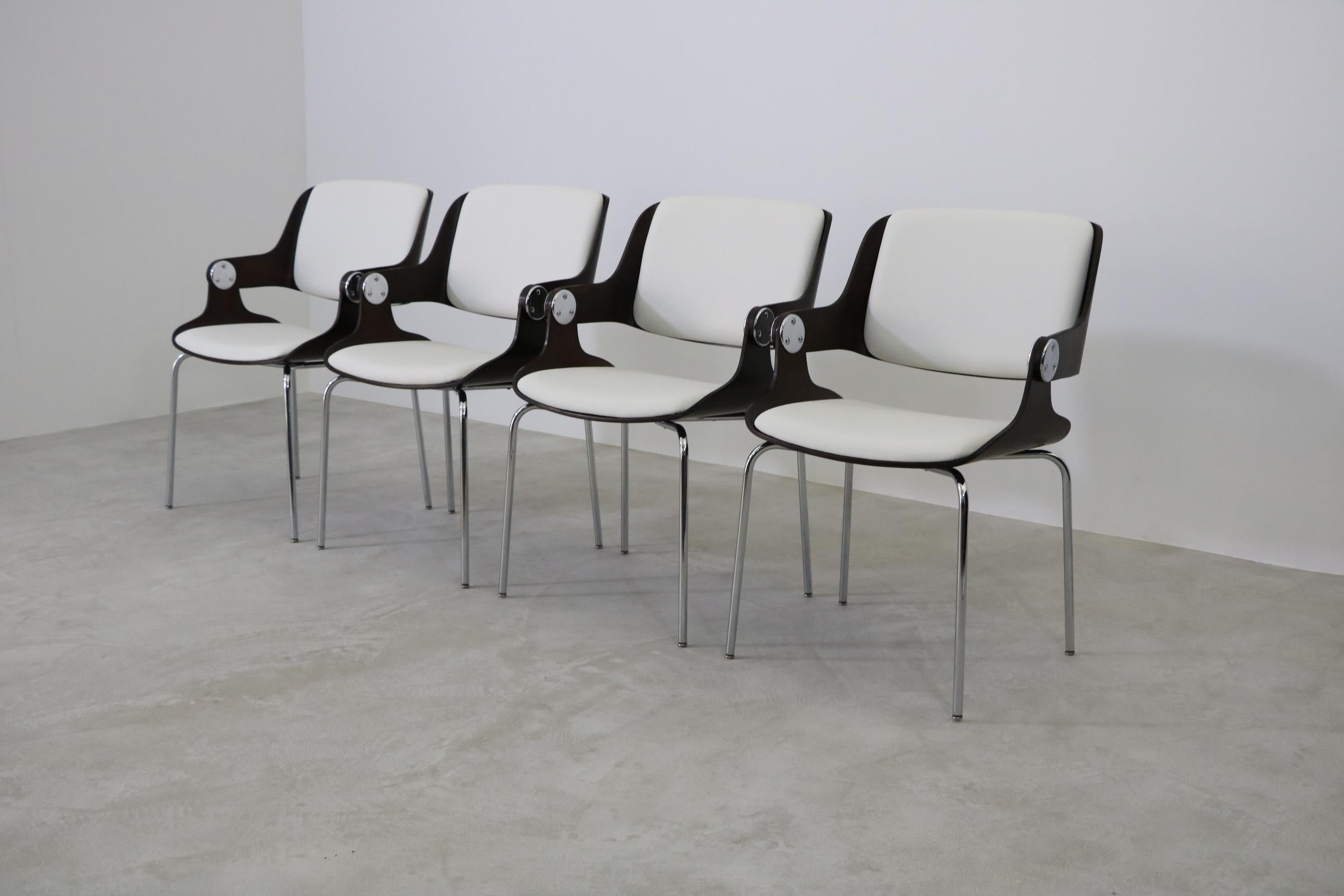 Mid-20th Century Eugen Schmidt four Dining/Conference Chair with White Leather Germany 1965 For Sale