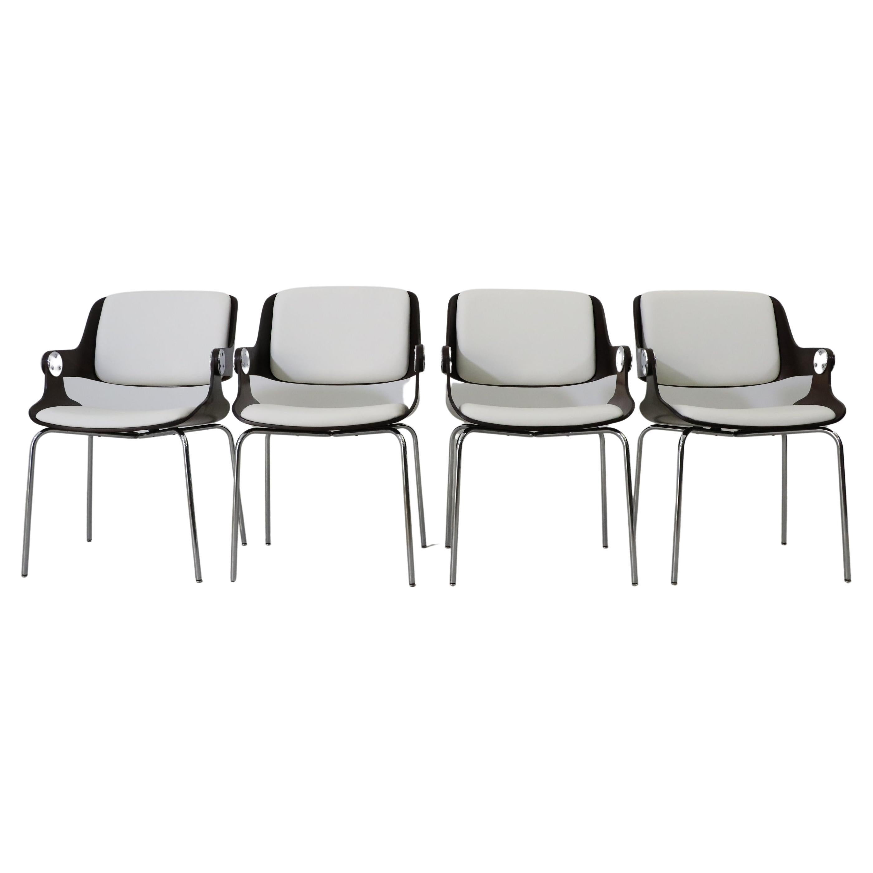 Eugen Schmidt four Dining/Conference Chair with White Leather Germany 1965