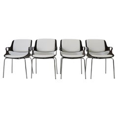 Eugen Schmidt four Dining/Conference Chair with White Leather Germany 1965