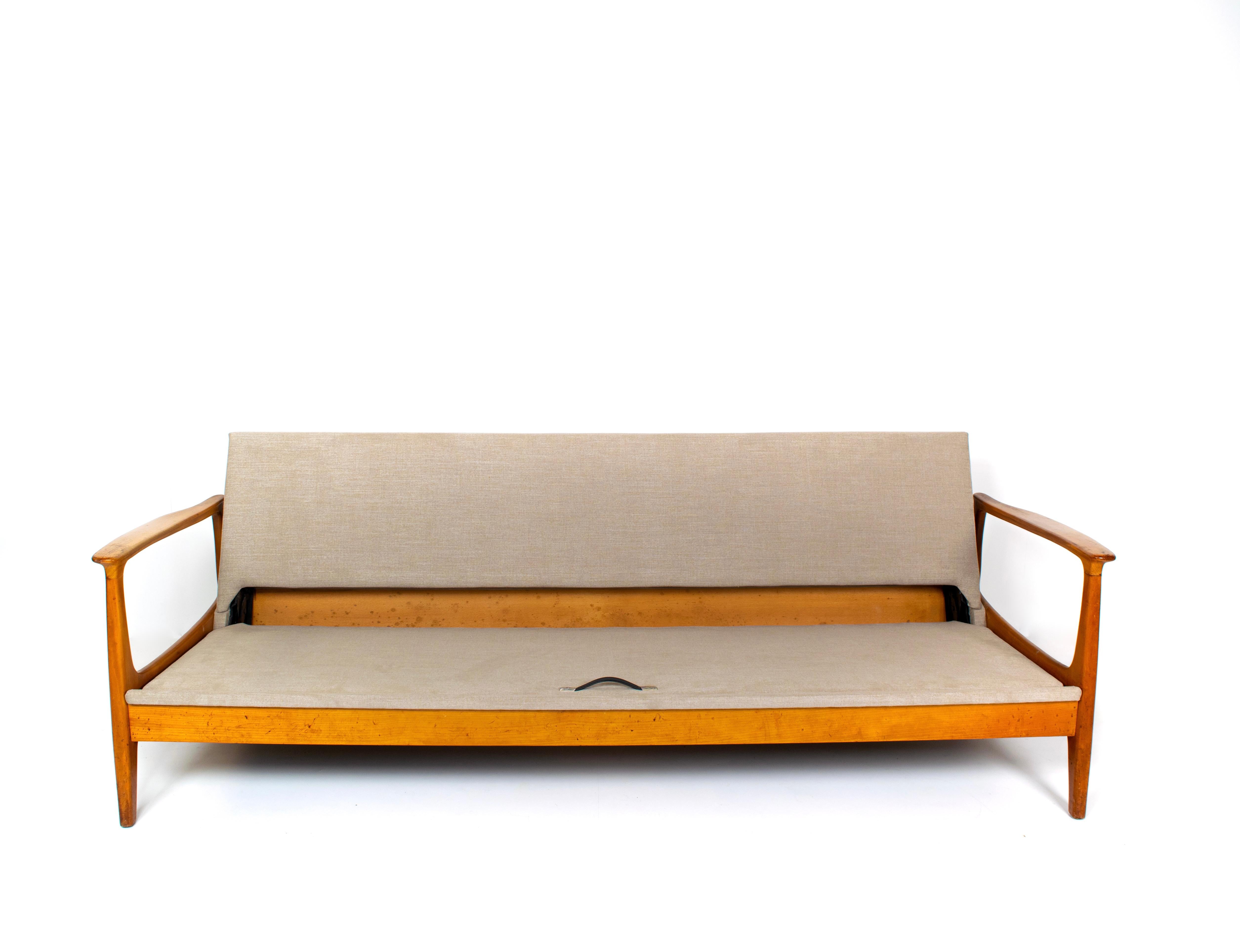 Mid-Century Modern Eugen Schmidt Cherrywood Three-Seat Sofa Daybed for Soloform, 1960s
