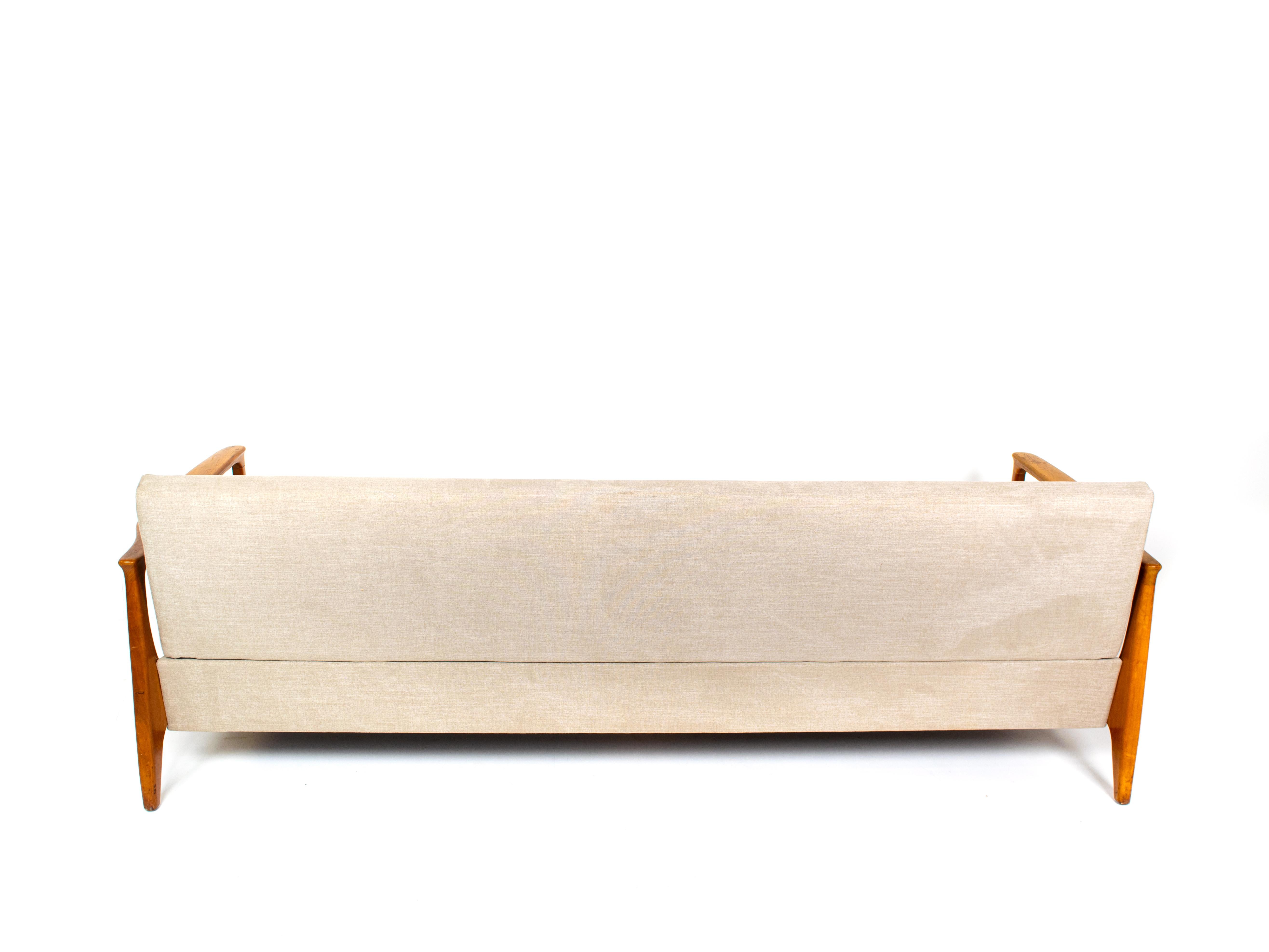 Mid-20th Century Eugen Schmidt Cherrywood Three-Seat Sofa Daybed for Soloform, 1960s