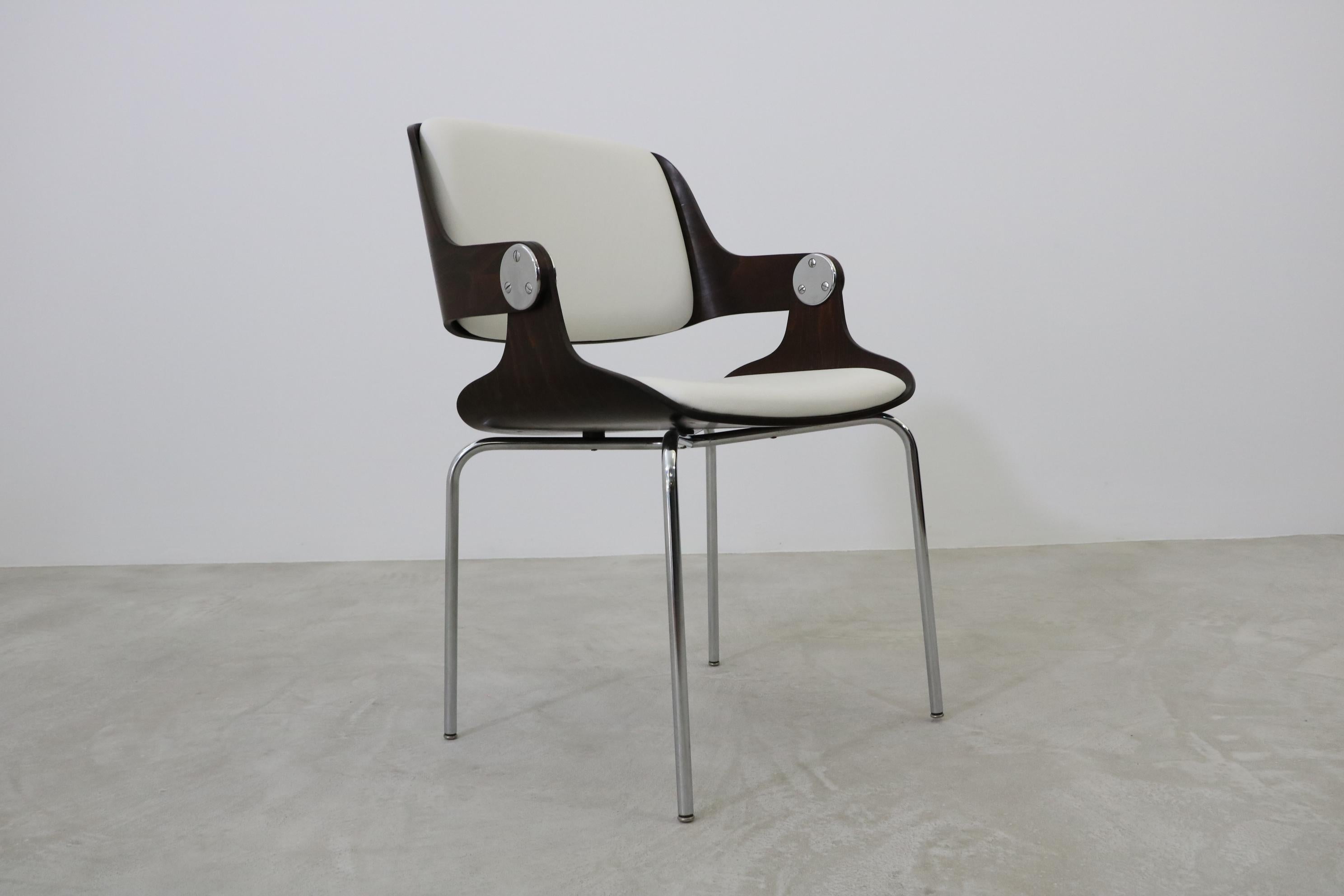 Mid-20th Century Eugen Schmidt Dining/Conference Chair with White Leather, Germany, 1965