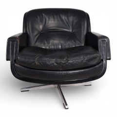 Eugen Schmidt Mid-Century Leather Lounge Chair, Chrome Frame, 1960