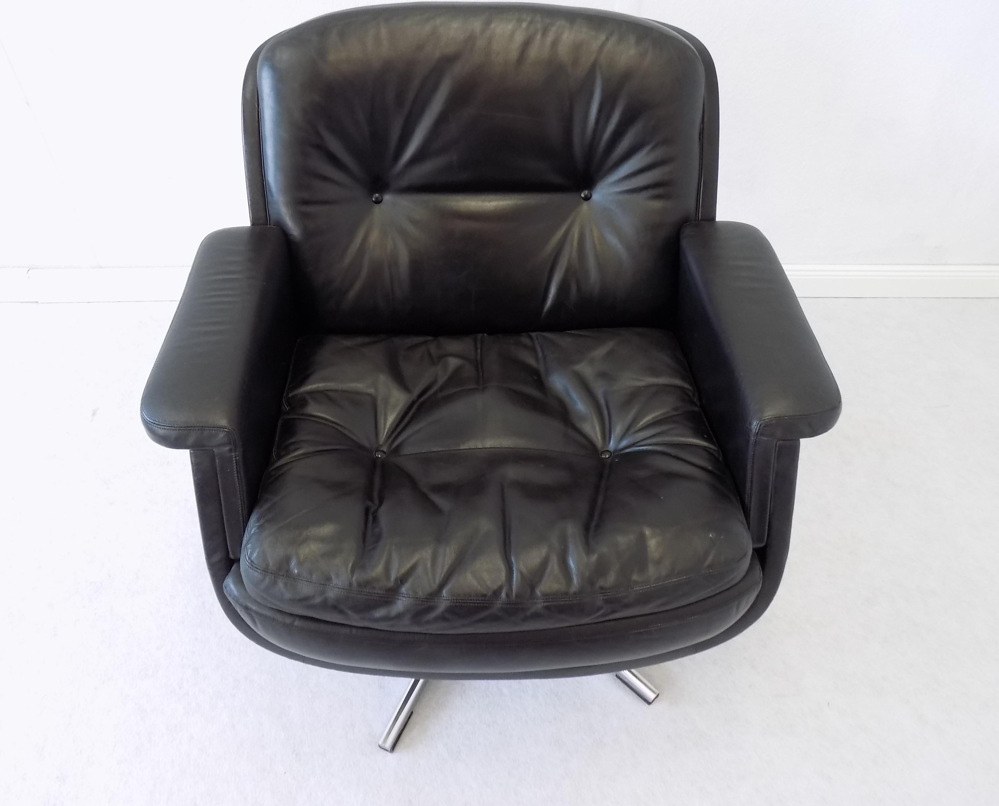 Eugen Schmidt Black Leather Lounge Chair, Boardroom of Krupp Mid-Century modern For Sale 5